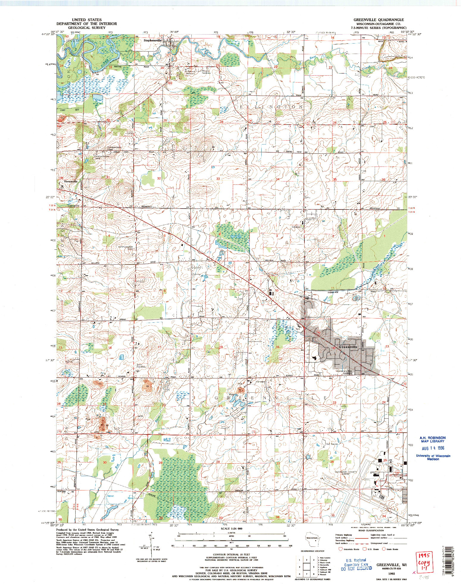 USGS 1:24000-SCALE QUADRANGLE FOR GREENVILLE, WI 1992