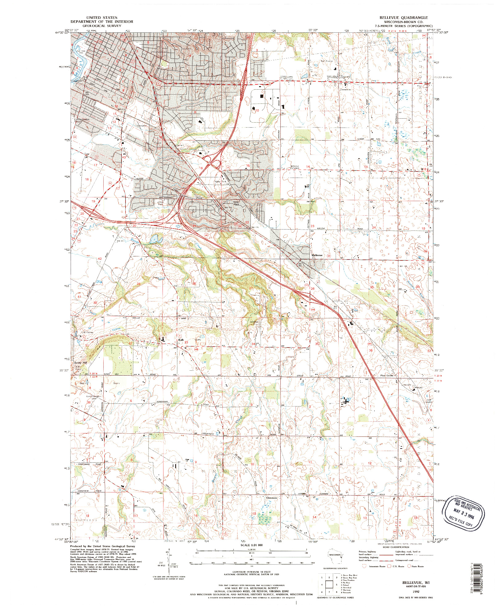 USGS 1:24000-SCALE QUADRANGLE FOR BELLEVUE, WI 1992