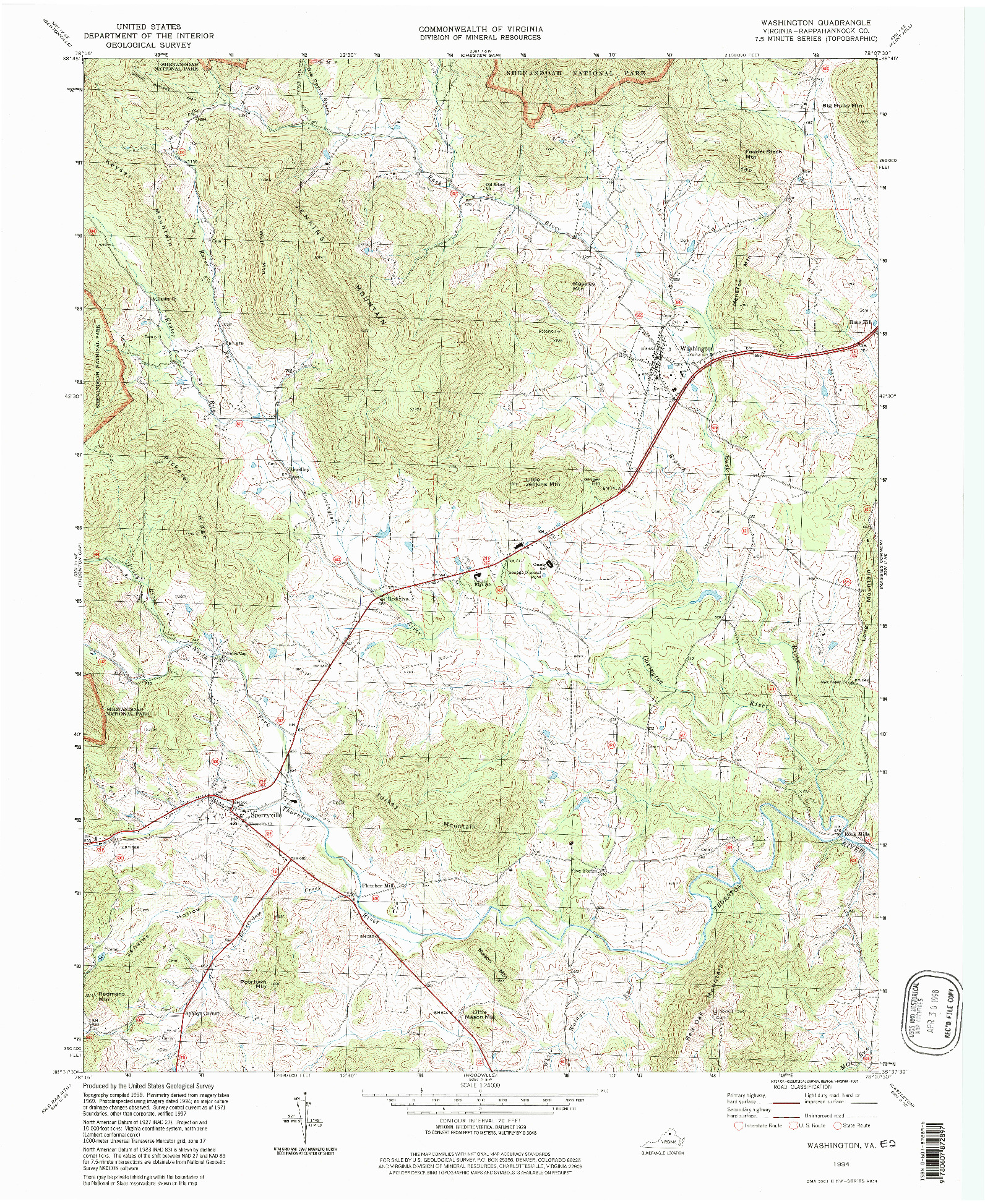 USGS 1:24000-SCALE QUADRANGLE FOR WASHINGTON, VA 1994