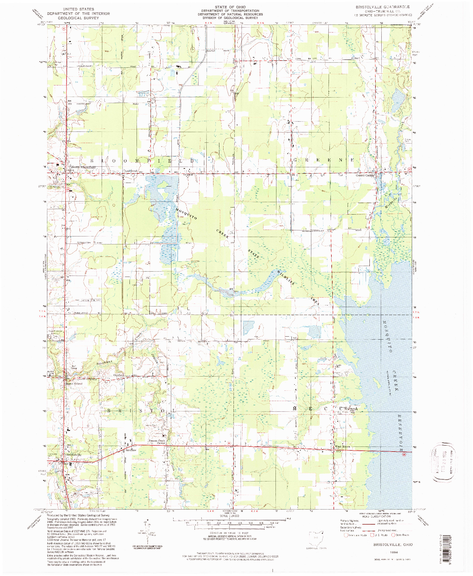 USGS 1:24000-SCALE QUADRANGLE FOR BRISTOLVILLE, OH 1994