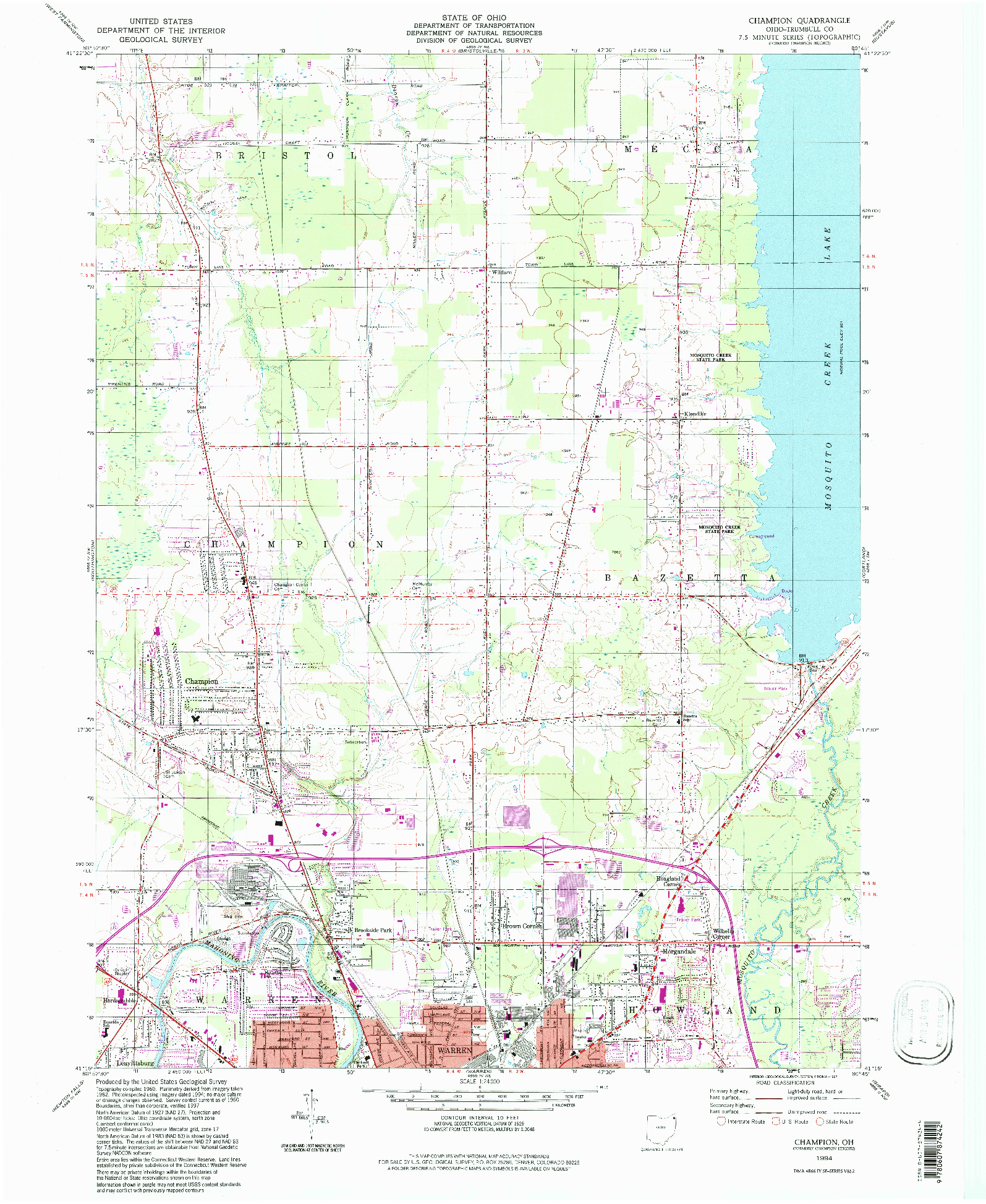 USGS 1:24000-SCALE QUADRANGLE FOR CHAMPION, OH 1994