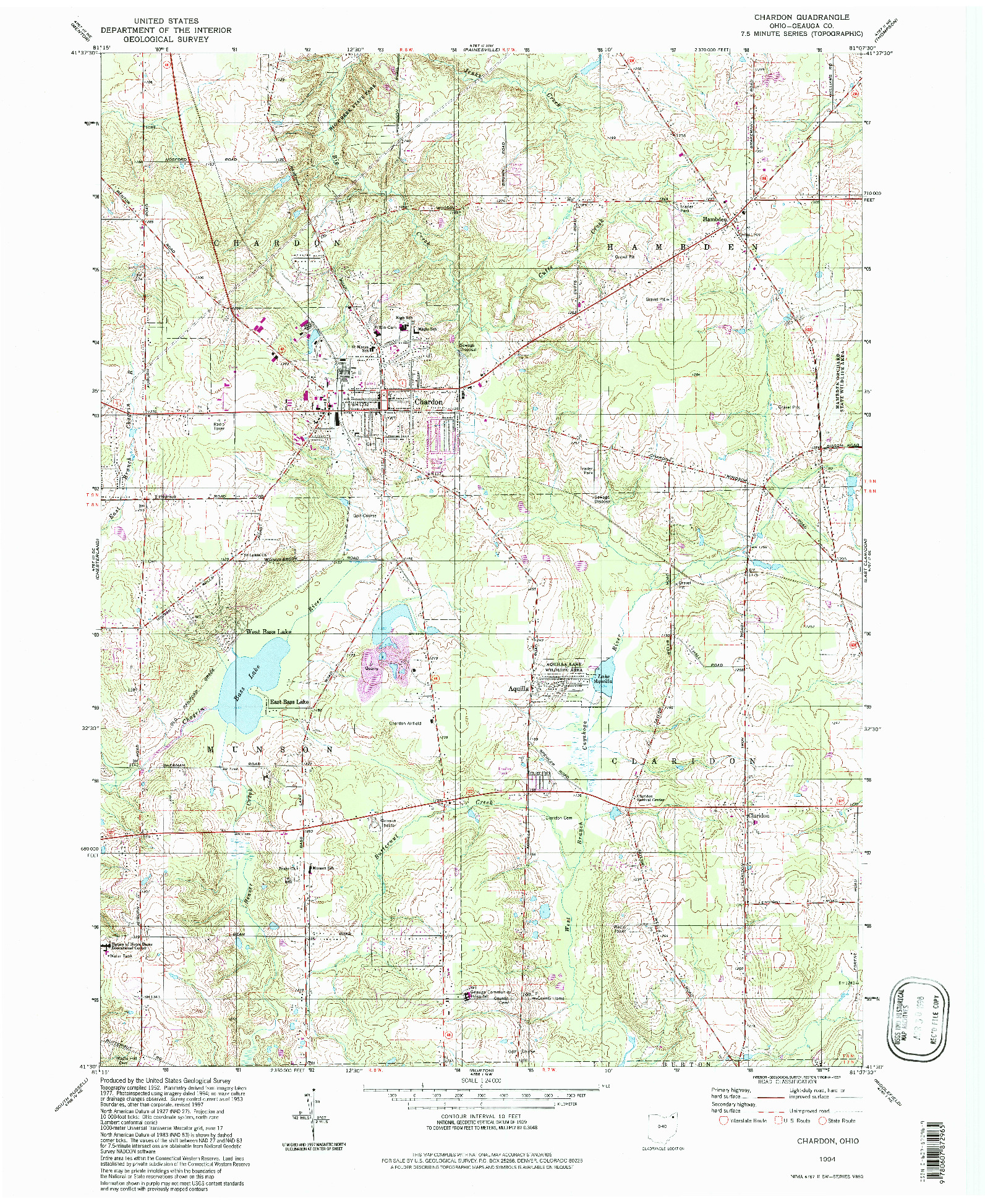 USGS 1:24000-SCALE QUADRANGLE FOR CHARDON, OH 1994
