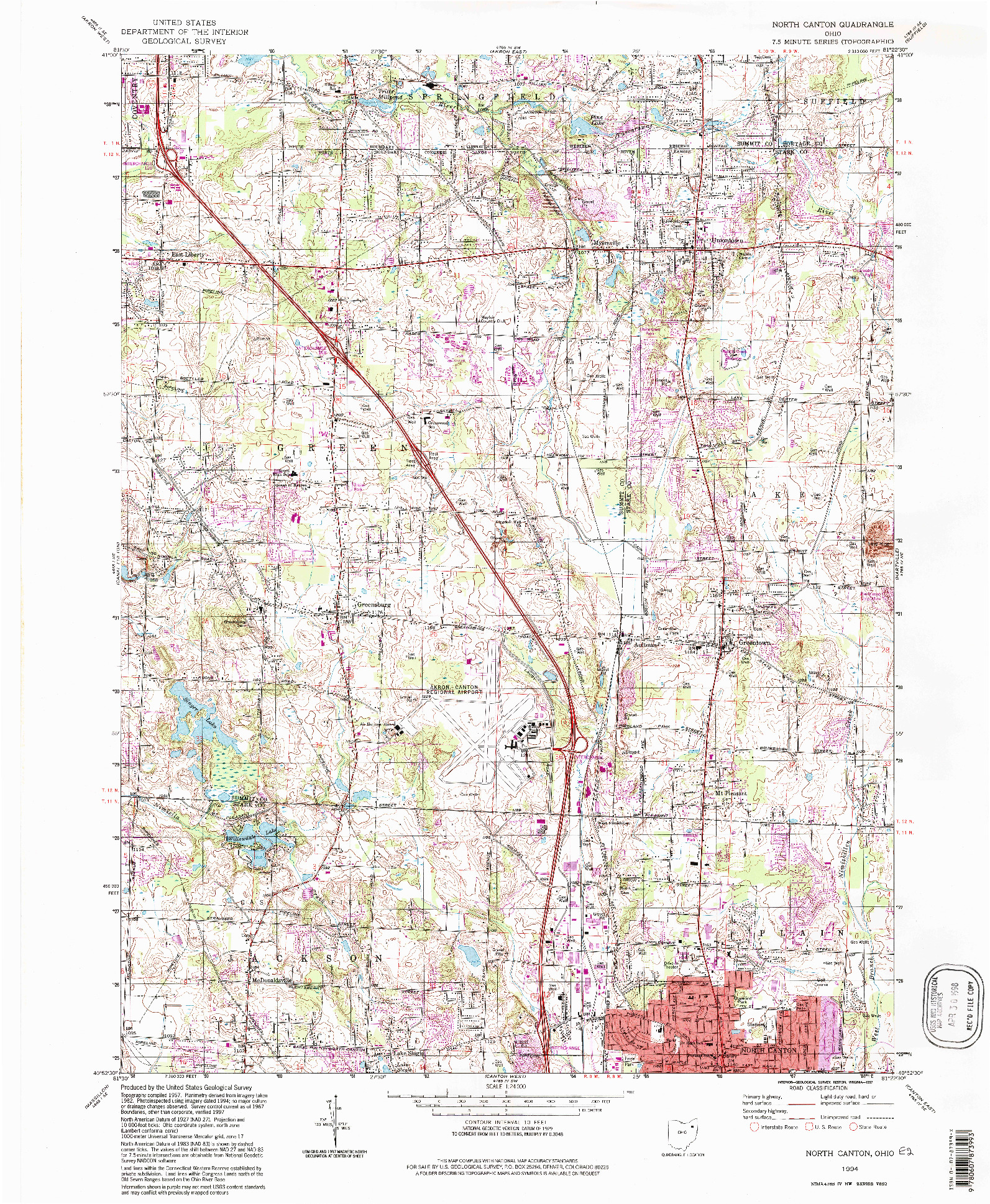 USGS 1:24000-SCALE QUADRANGLE FOR NORTH CANTON, OH 1994