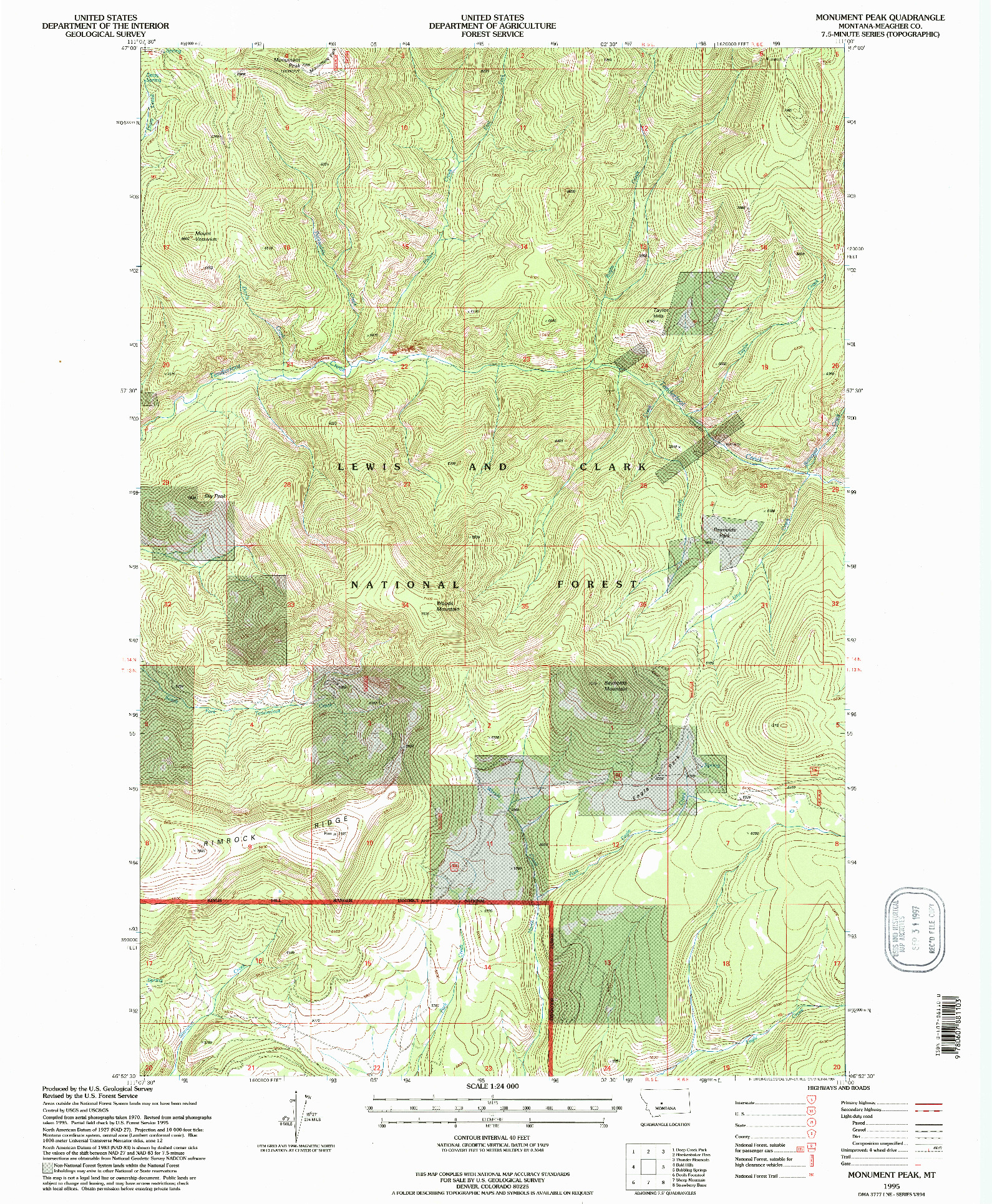 USGS 1:24000-SCALE QUADRANGLE FOR MONUMENT PEAK, MT 1995