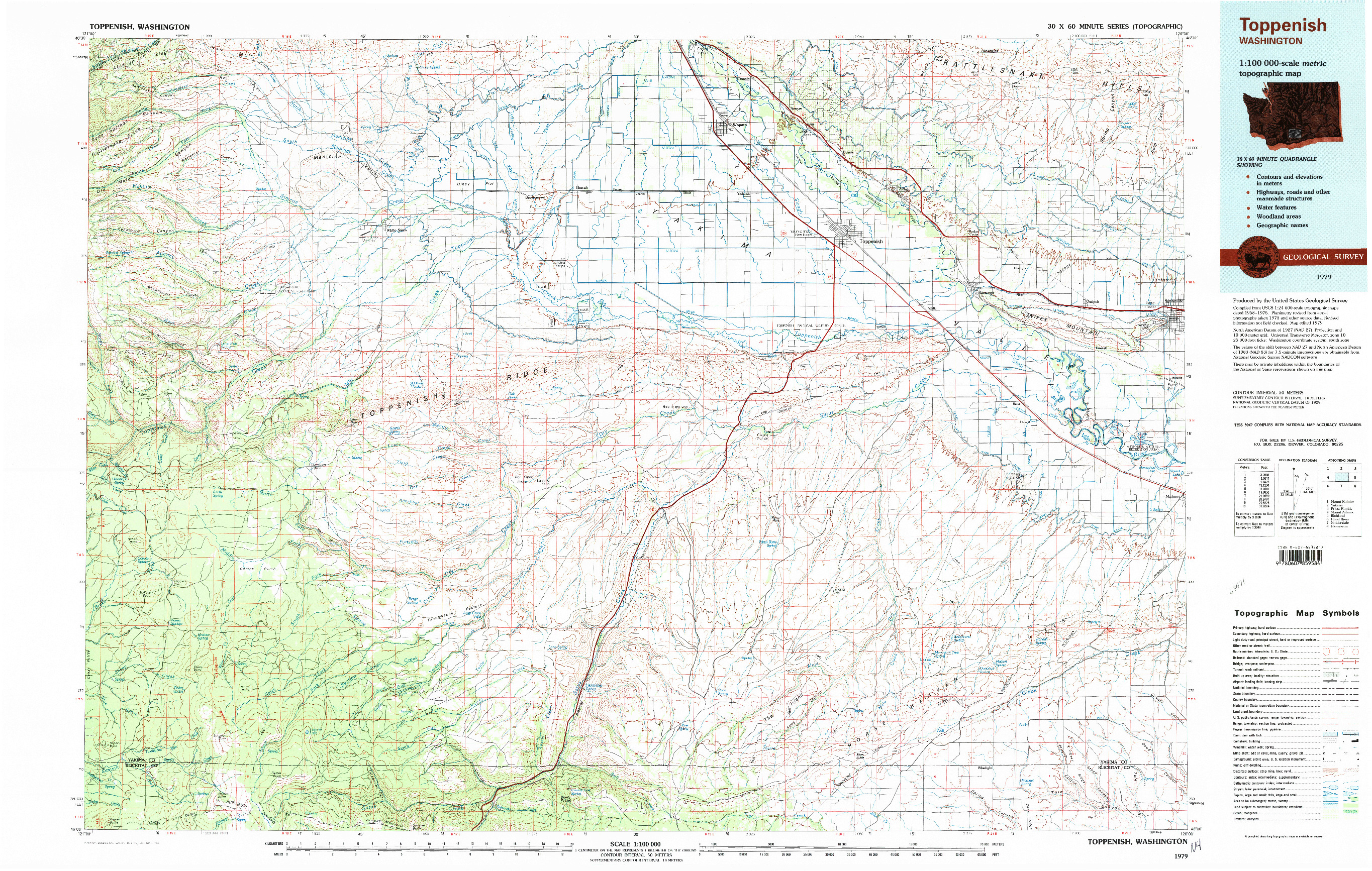 USGS 1:100000-SCALE QUADRANGLE FOR TOPPENISH, WA 1979