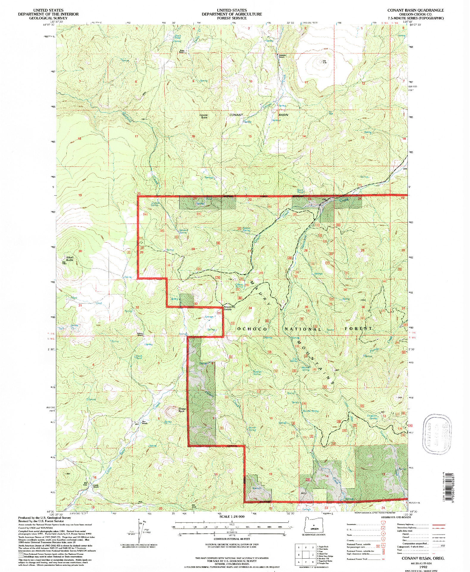 USGS 1:24000-SCALE QUADRANGLE FOR CONANT BASIN, OR 1992