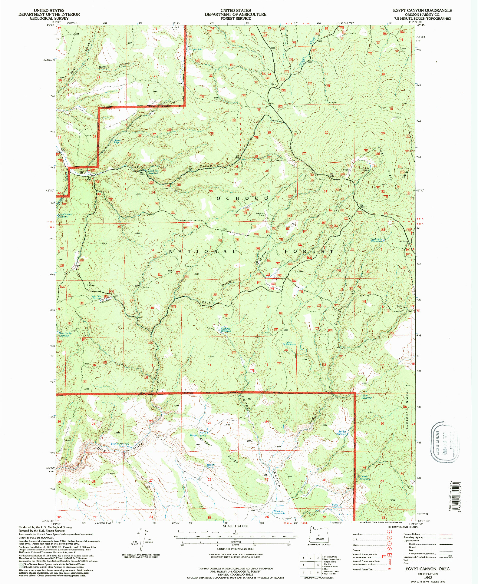 USGS 1:24000-SCALE QUADRANGLE FOR EGYPT CANYON, OR 1992