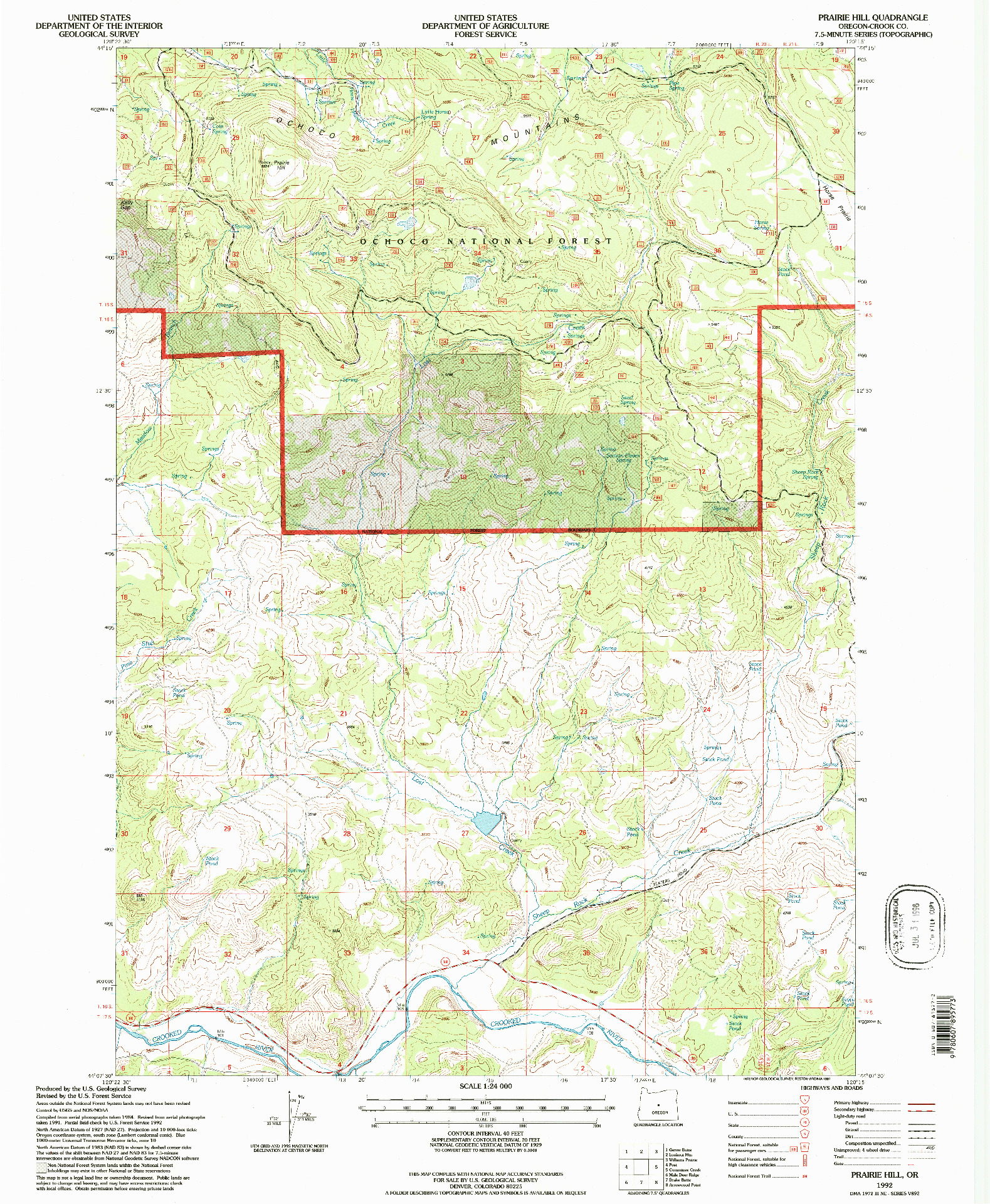 USGS 1:24000-SCALE QUADRANGLE FOR PRAIRIE HILL, OR 1992