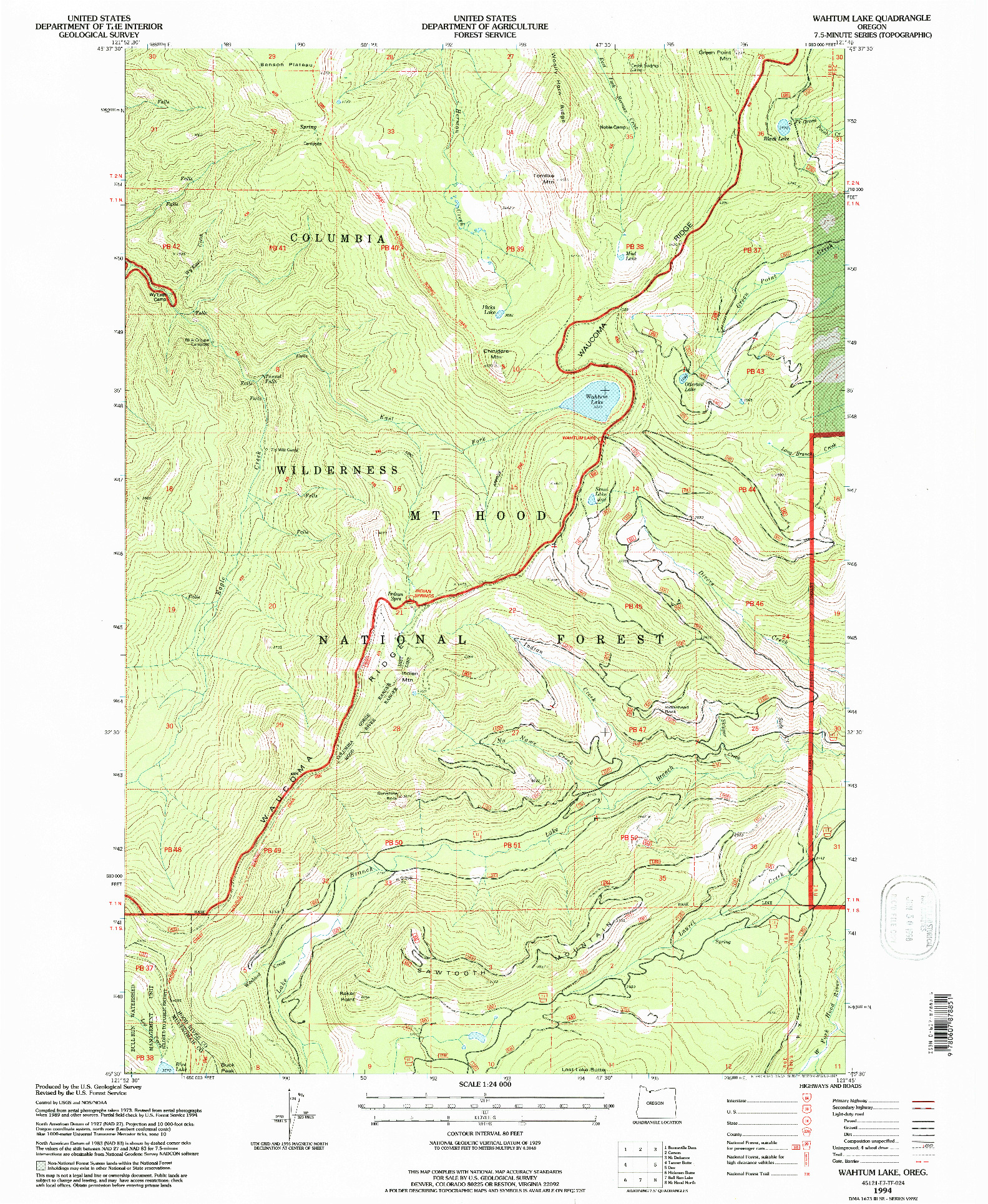 USGS 1:24000-SCALE QUADRANGLE FOR WAHTUM LAKE, OR 1994