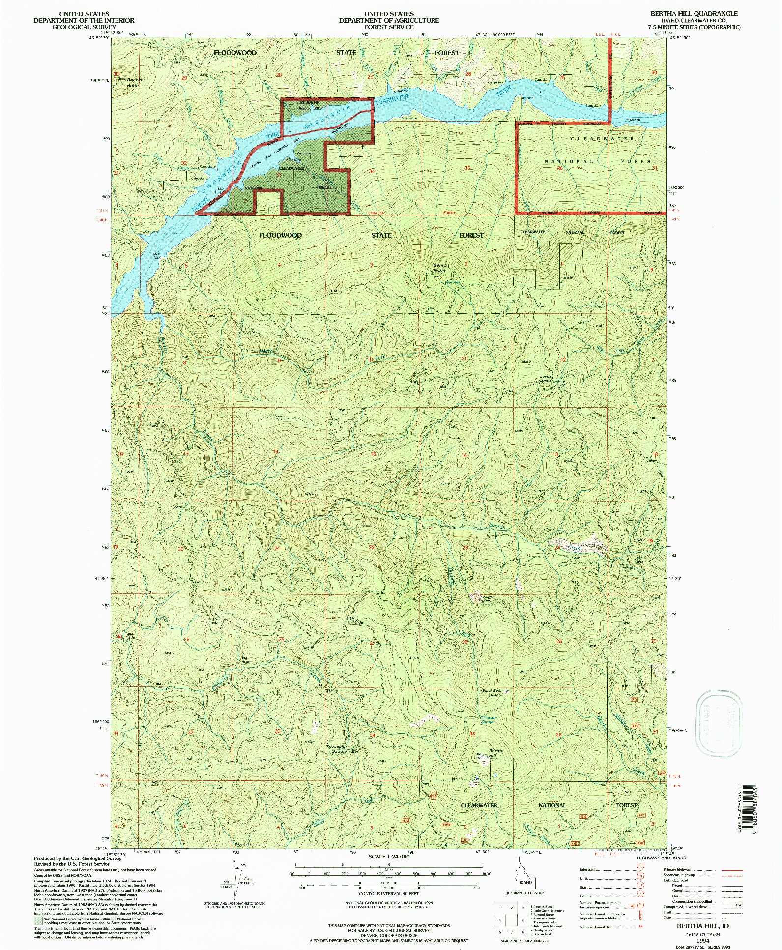USGS 1:24000-SCALE QUADRANGLE FOR BERTHA HILL, ID 1994