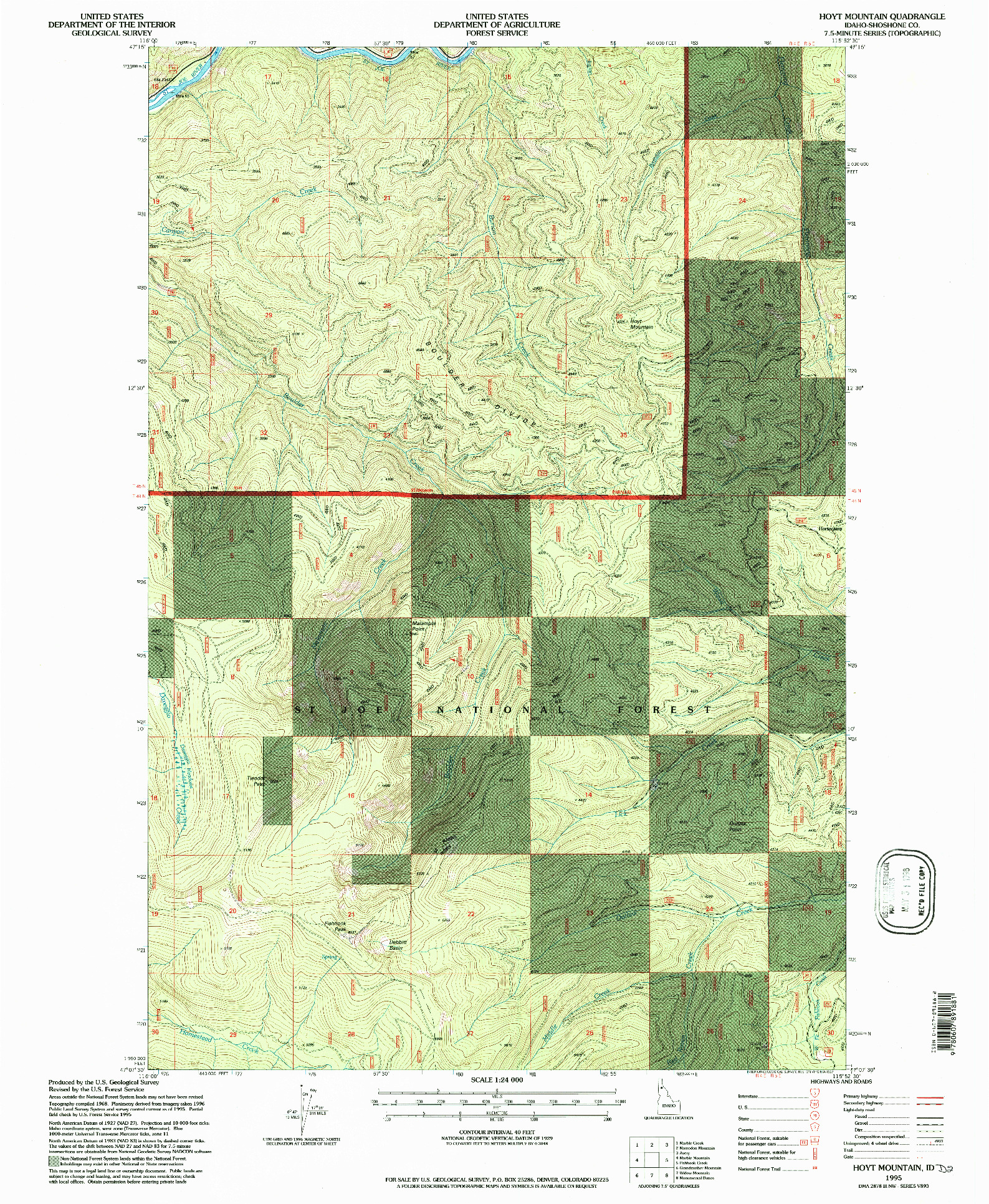 USGS 1:24000-SCALE QUADRANGLE FOR HOYT MOUNTAIN, ID 1995