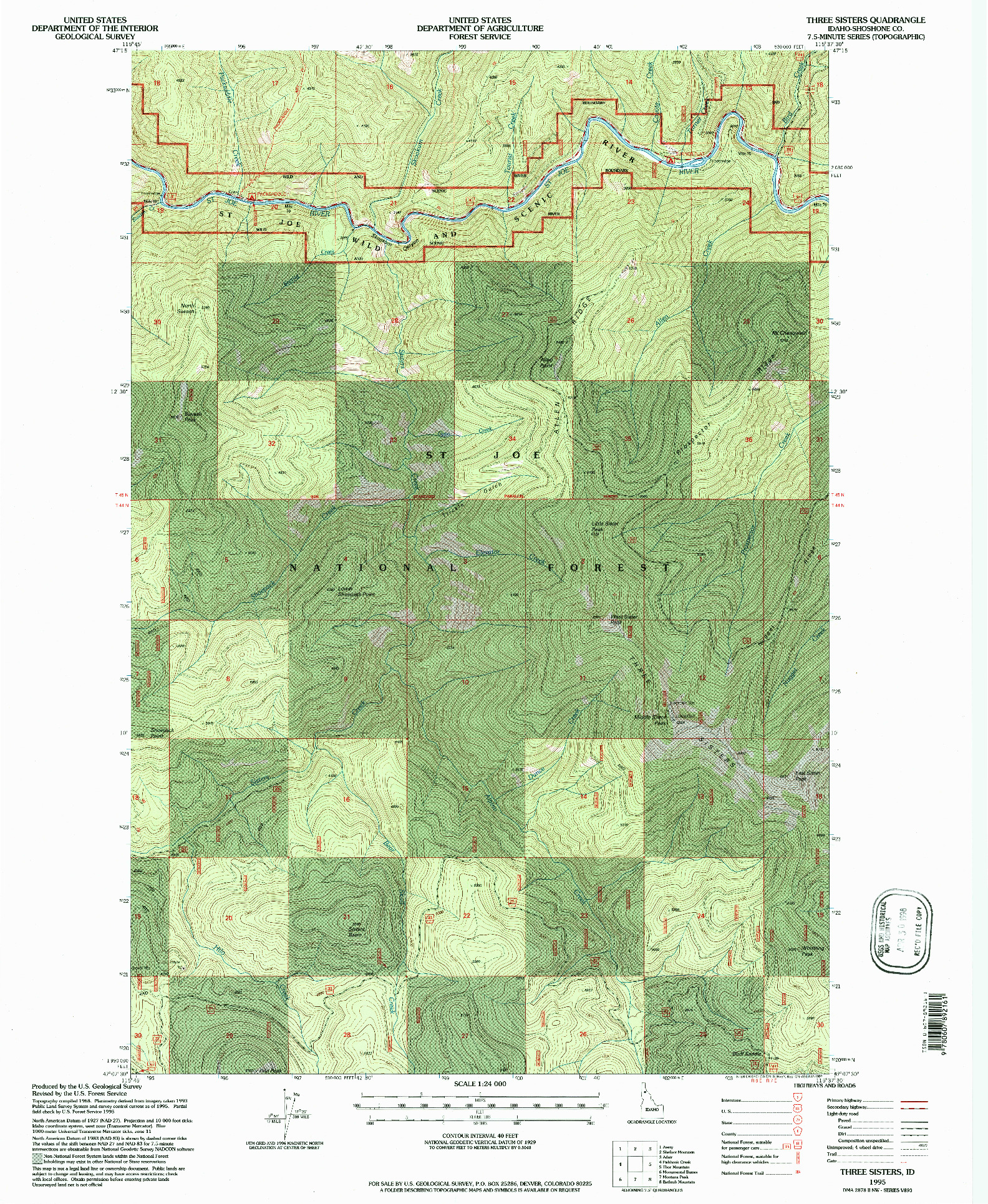 USGS 1:24000-SCALE QUADRANGLE FOR THREE SISTERS, ID 1995