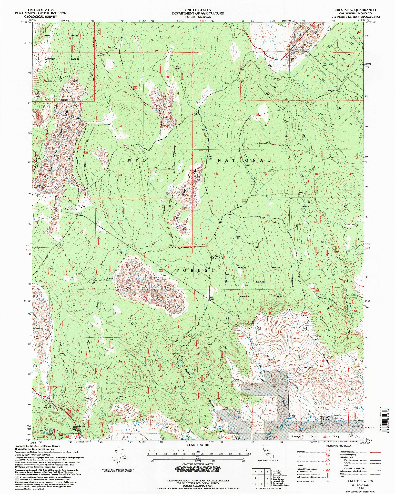 USGS 1:24000-SCALE QUADRANGLE FOR CRESTVIEW, CA 1994