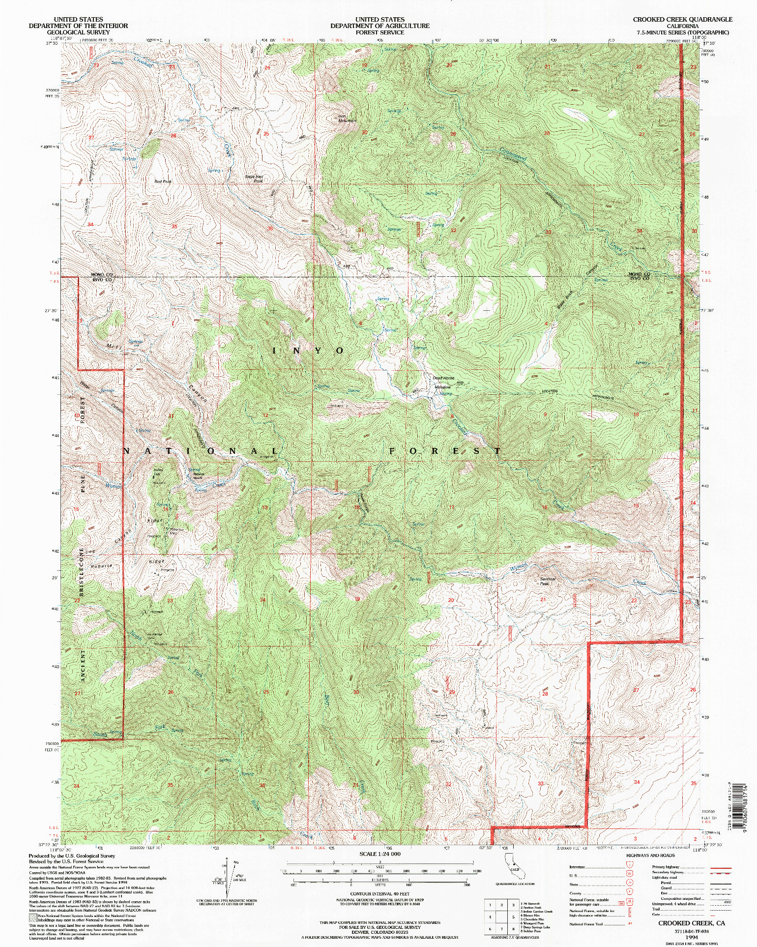 USGS 1:24000-SCALE QUADRANGLE FOR CROOKED CREEK, CA 1994