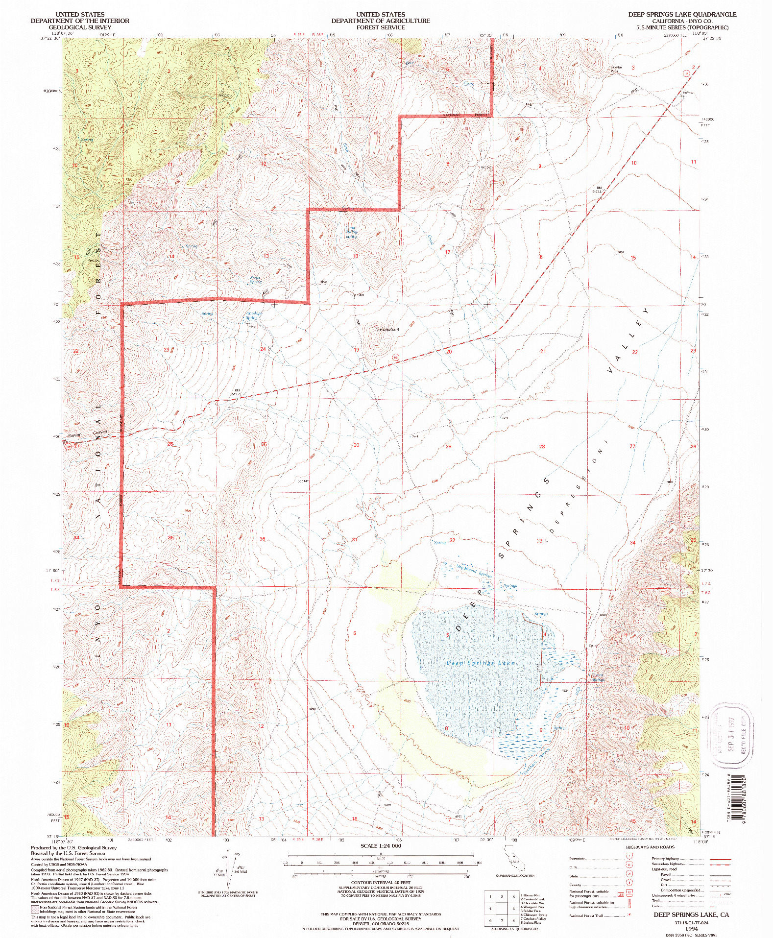 USGS 1:24000-SCALE QUADRANGLE FOR DEEP SPRINGS LAKE, CA 1994