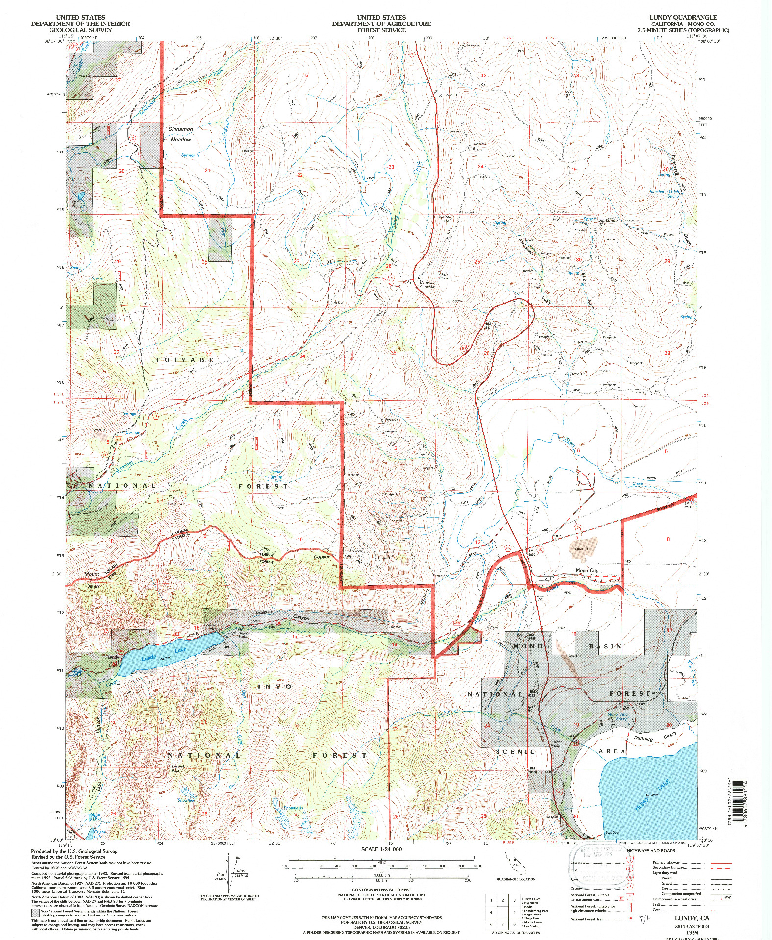 USGS 1:24000-SCALE QUADRANGLE FOR LUNDY, CA 1994