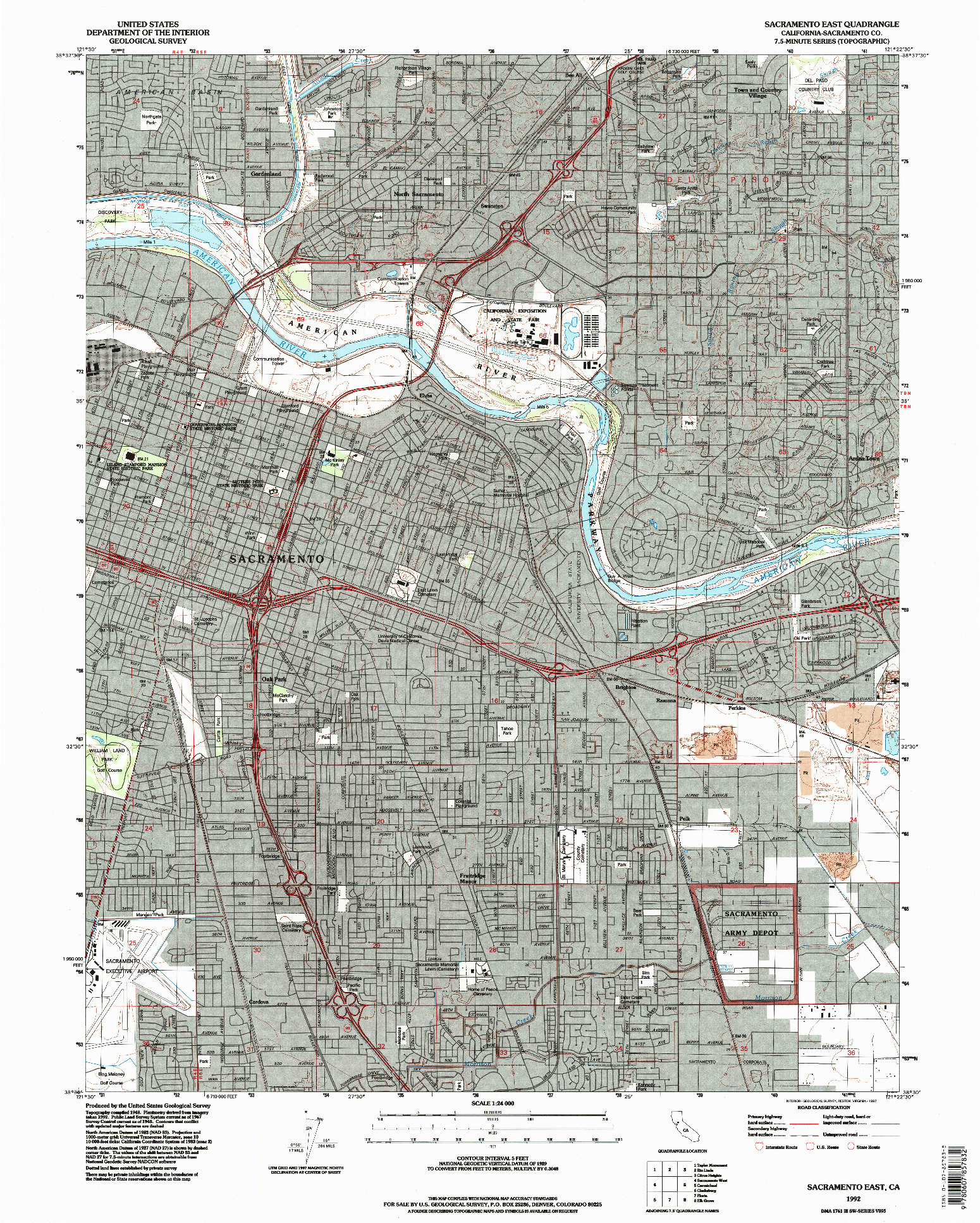 USGS 1:24000-SCALE QUADRANGLE FOR SACRAMENTO EAST, CA 1992