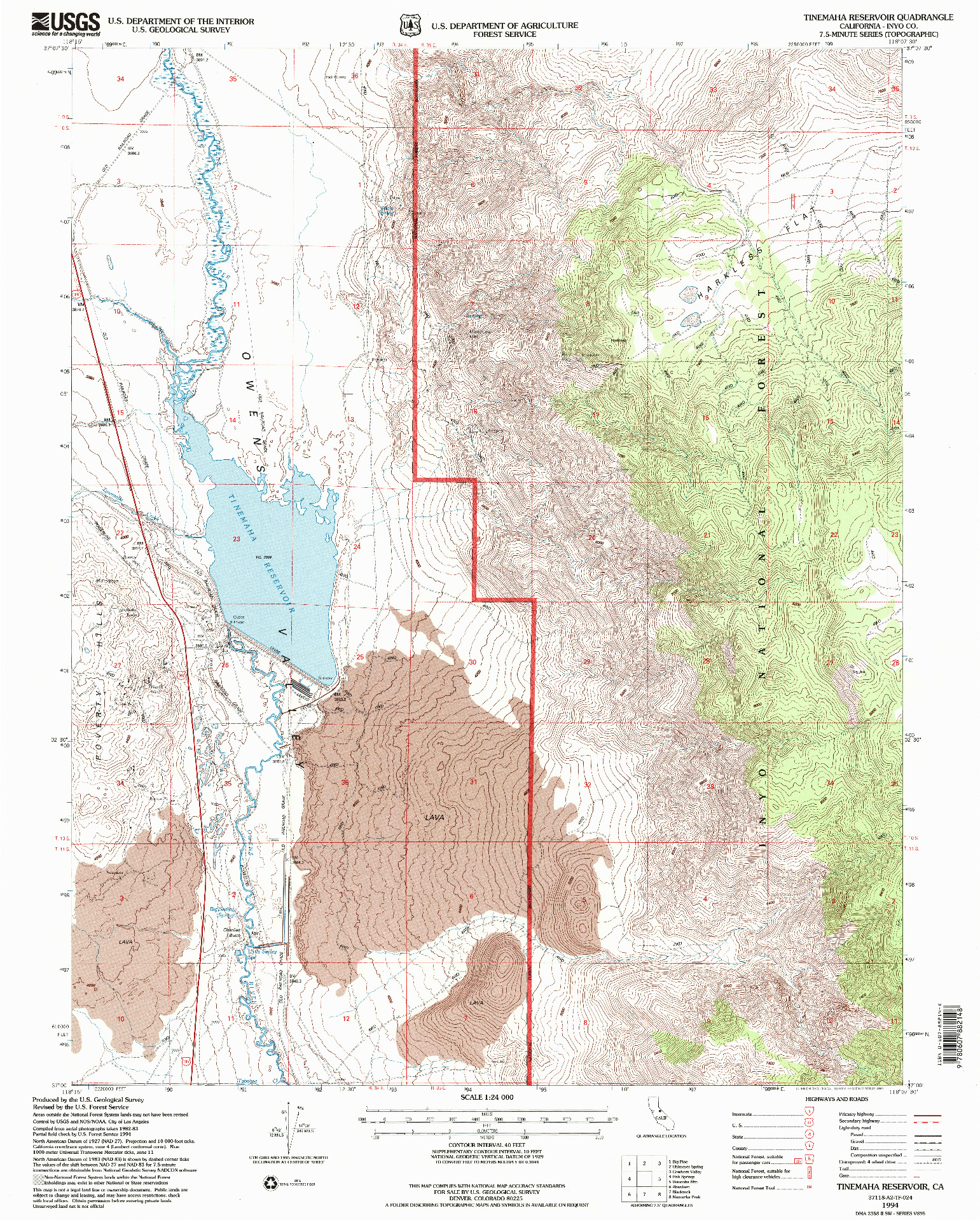 USGS 1:24000-SCALE QUADRANGLE FOR TINEMAHA RESERVOIR, CA 1994