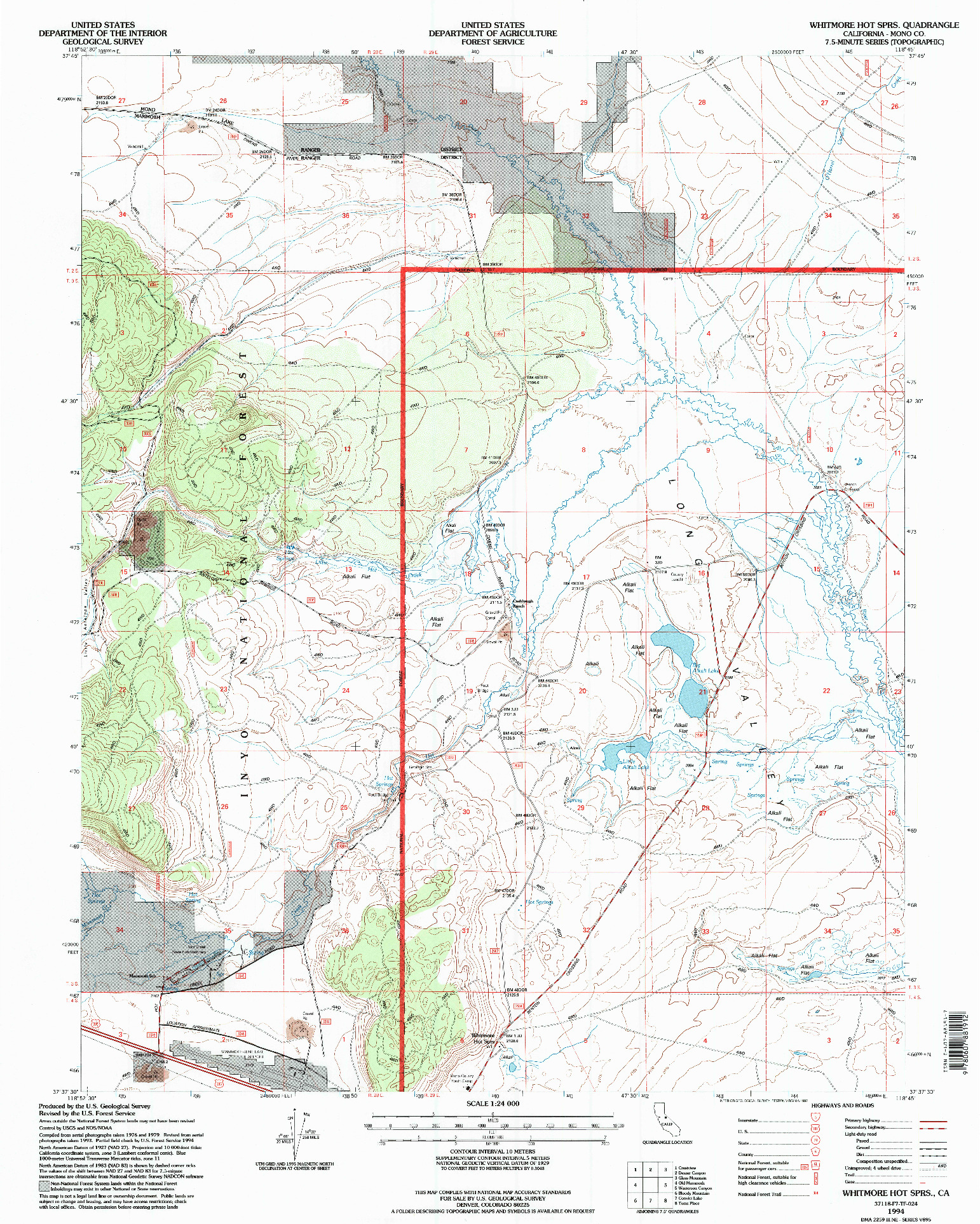 USGS 1:24000-SCALE QUADRANGLE FOR WHITMORE HOT SPRS, CA 1994
