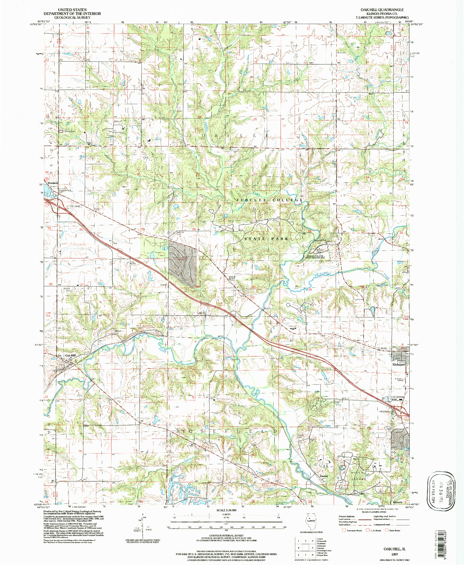 USGS 1:24000-SCALE QUADRANGLE FOR OAK HILL, IL 1997