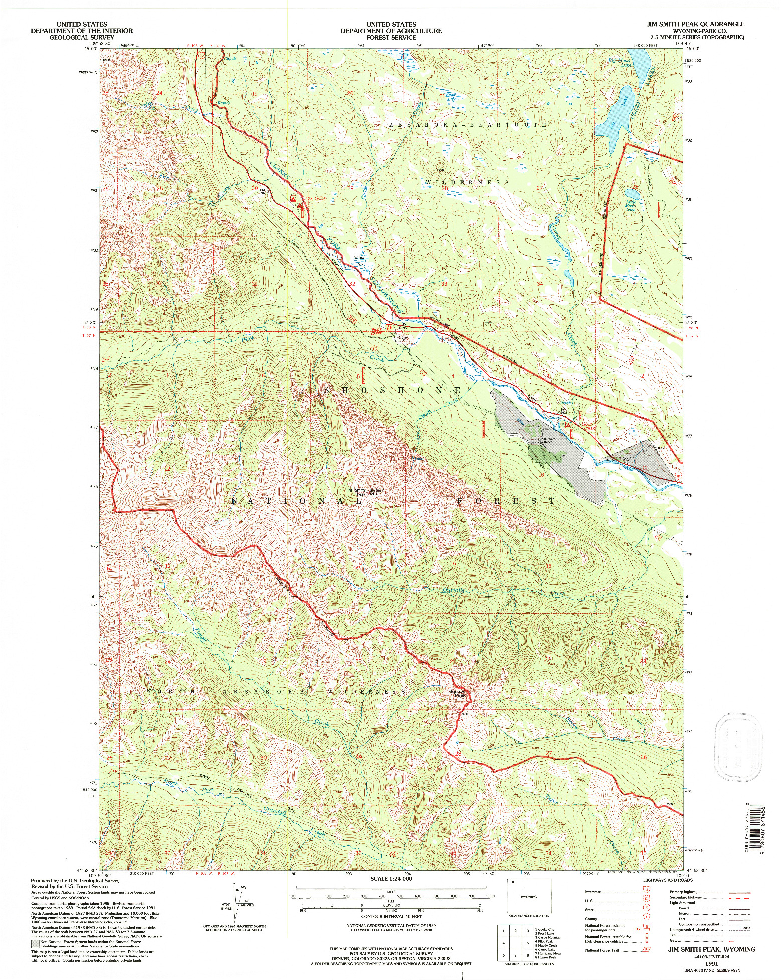 USGS 1:24000-SCALE QUADRANGLE FOR JIM SMITH PEAK, WY 1991