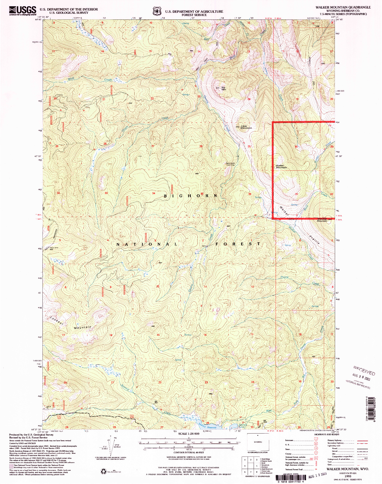 USGS 1:24000-SCALE QUADRANGLE FOR WALKER MOUNTAIN, WY 1993