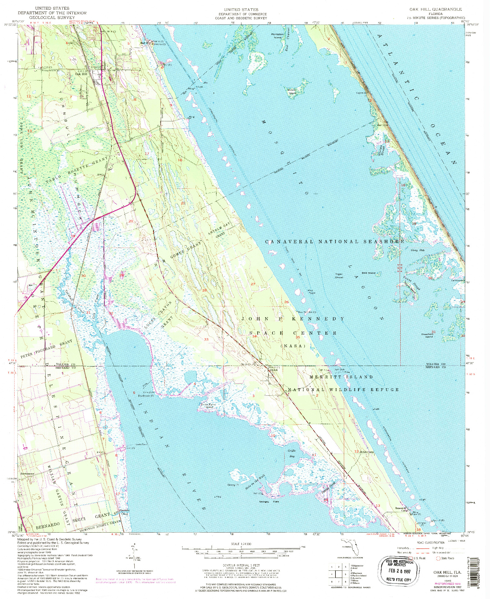 USGS 1:24000-SCALE QUADRANGLE FOR OAK HILL, FL 1949