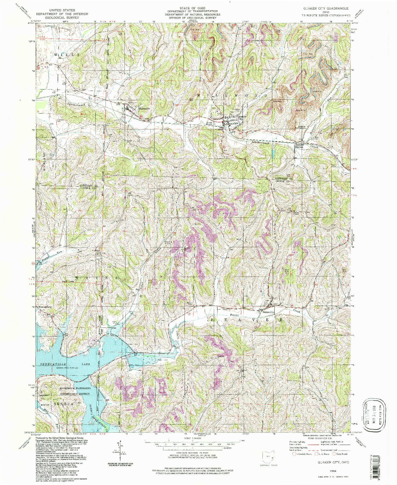 USGS 1:24000-SCALE QUADRANGLE FOR QUAKER CITY, OH 1994