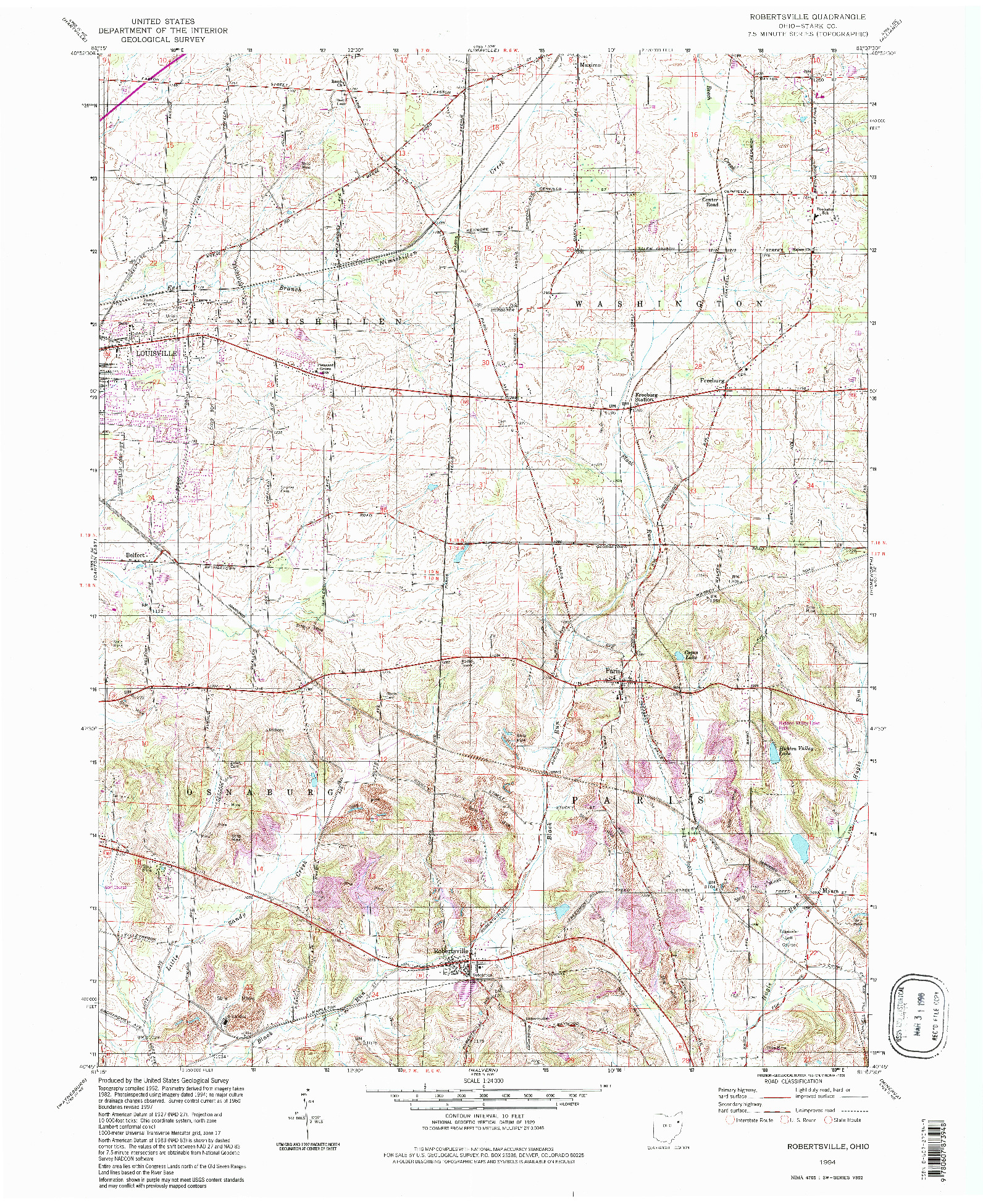 USGS 1:24000-SCALE QUADRANGLE FOR ROBERTSVILLE, OH 1994