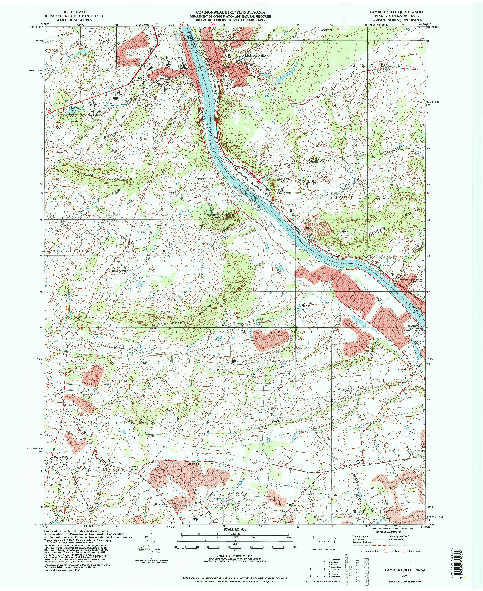 USGS 1:24000-SCALE QUADRANGLE FOR LAMBERTVILLE, PA 1995