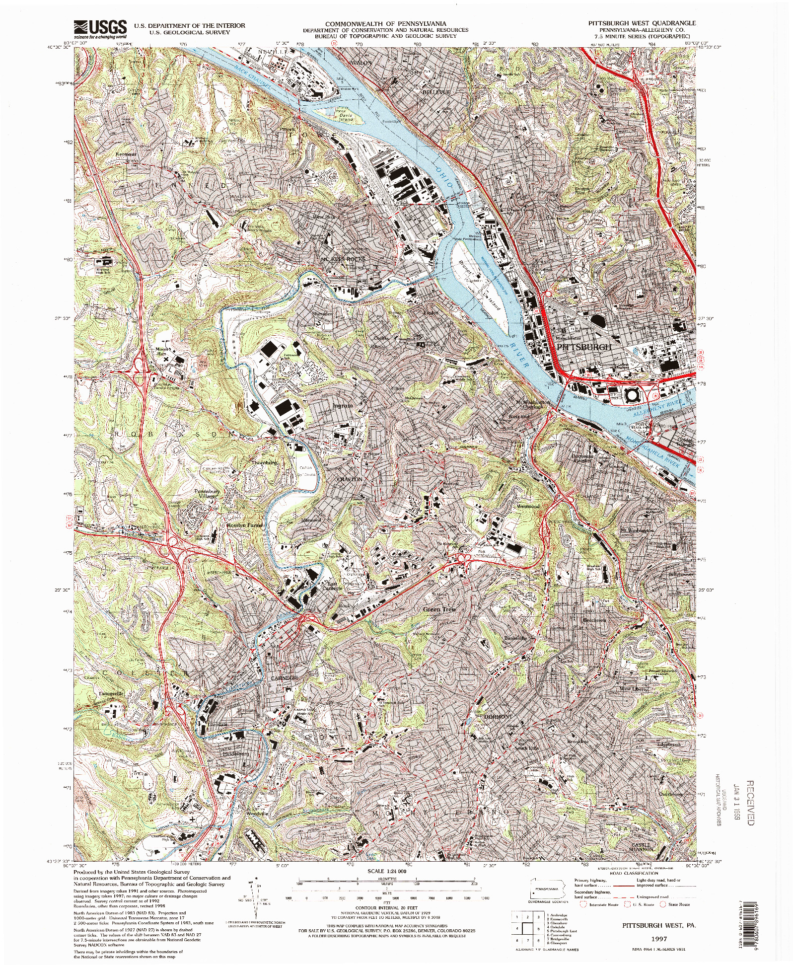 USGS 1:24000-SCALE QUADRANGLE FOR PITTSBURGH WEST, PA 1997