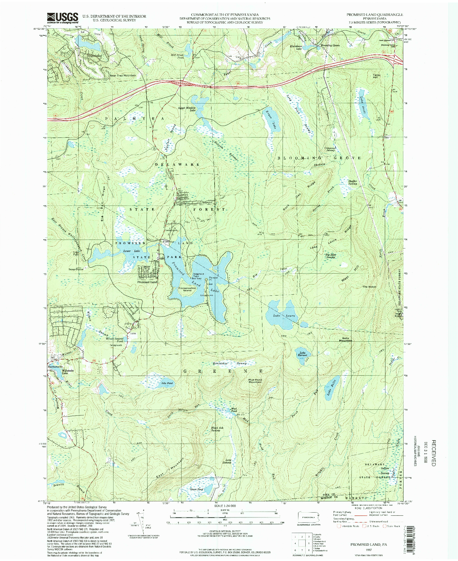USGS 1:24000-SCALE QUADRANGLE FOR PROMISED LAND, PA 1997