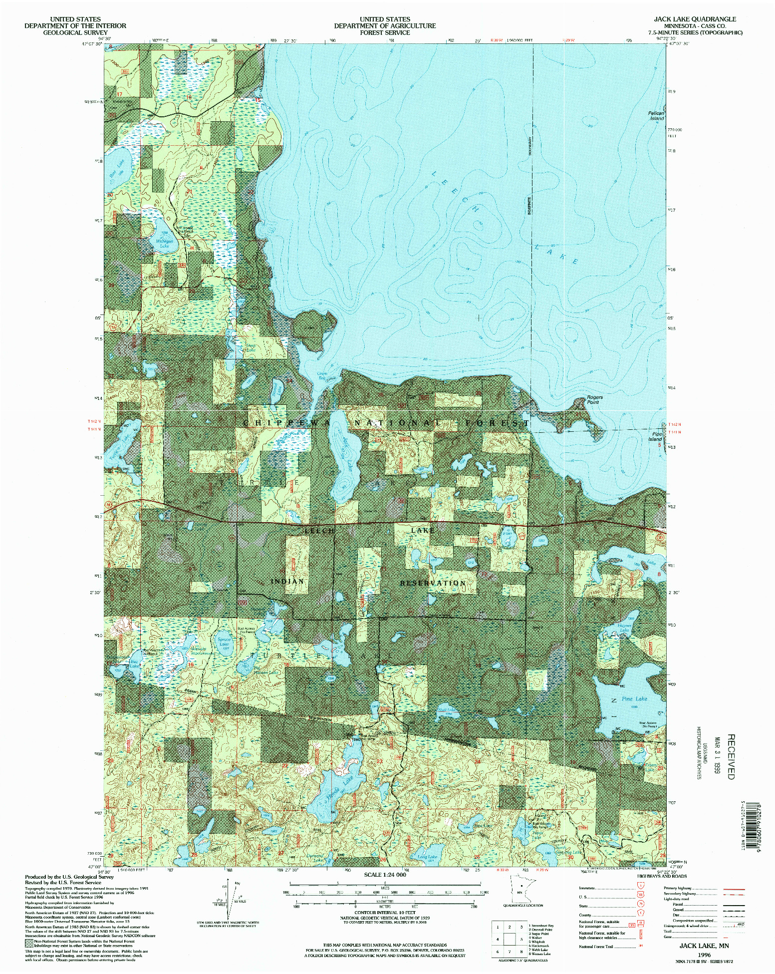 USGS 1:24000-SCALE QUADRANGLE FOR JACK LAKE, MN 1996