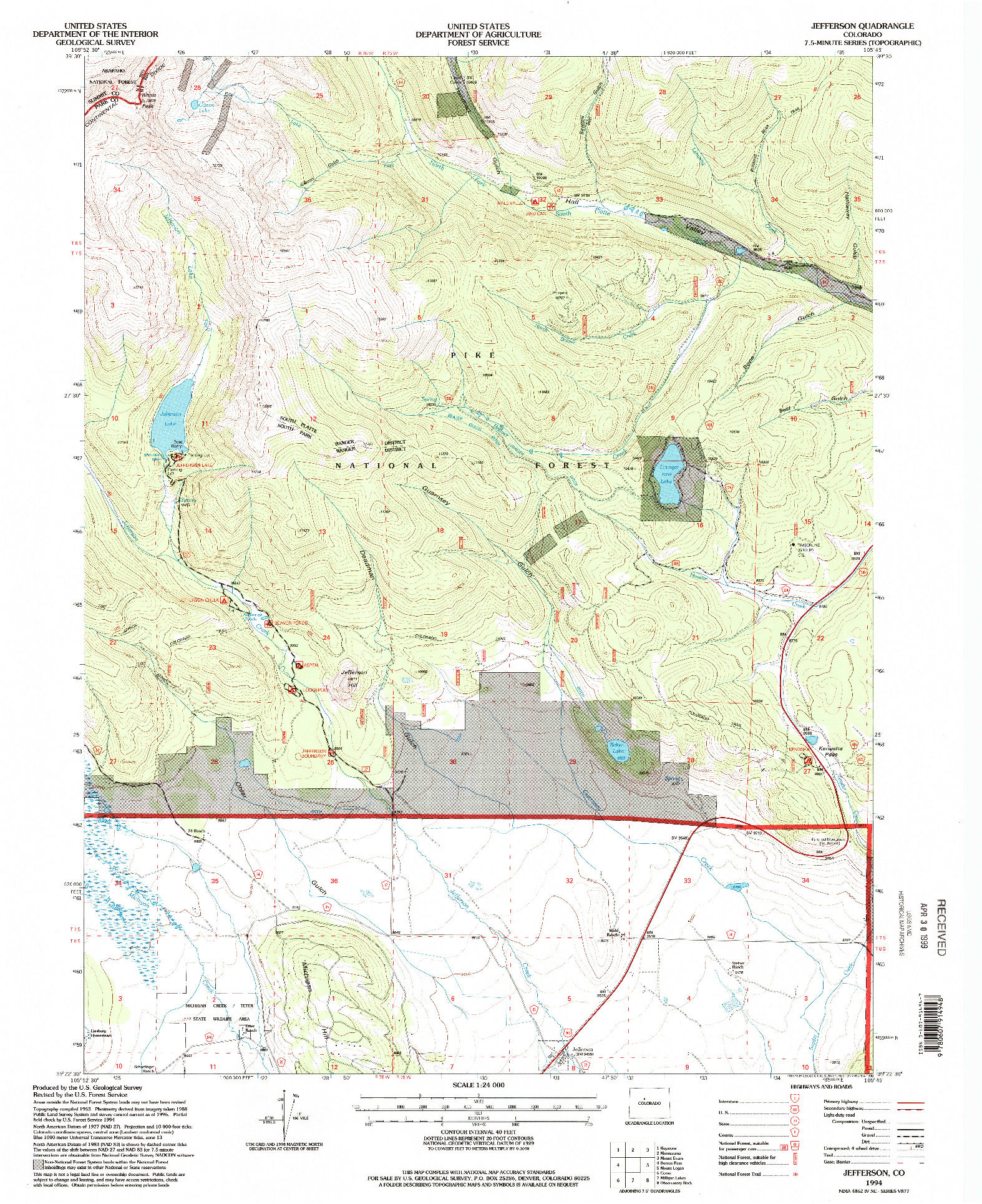 USGS 1:24000-SCALE QUADRANGLE FOR JEFFERSON, CO 1994