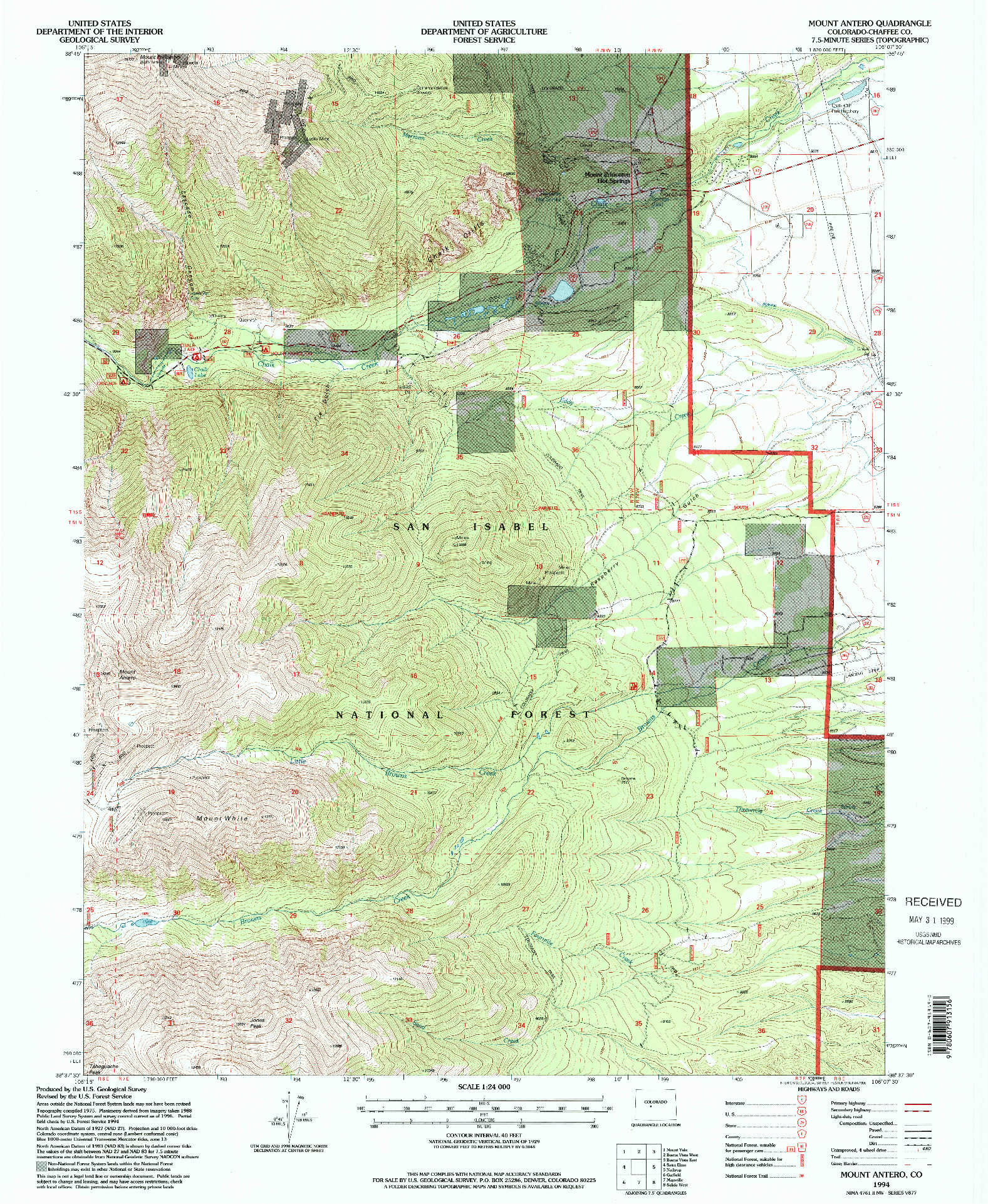 USGS 1:24000-SCALE QUADRANGLE FOR MOUNT ANTERO, CO 1994