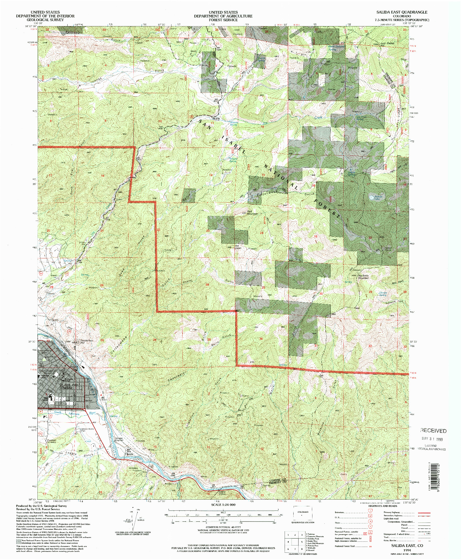 USGS 1:24000-SCALE QUADRANGLE FOR SALIDA EAST, CO 1994