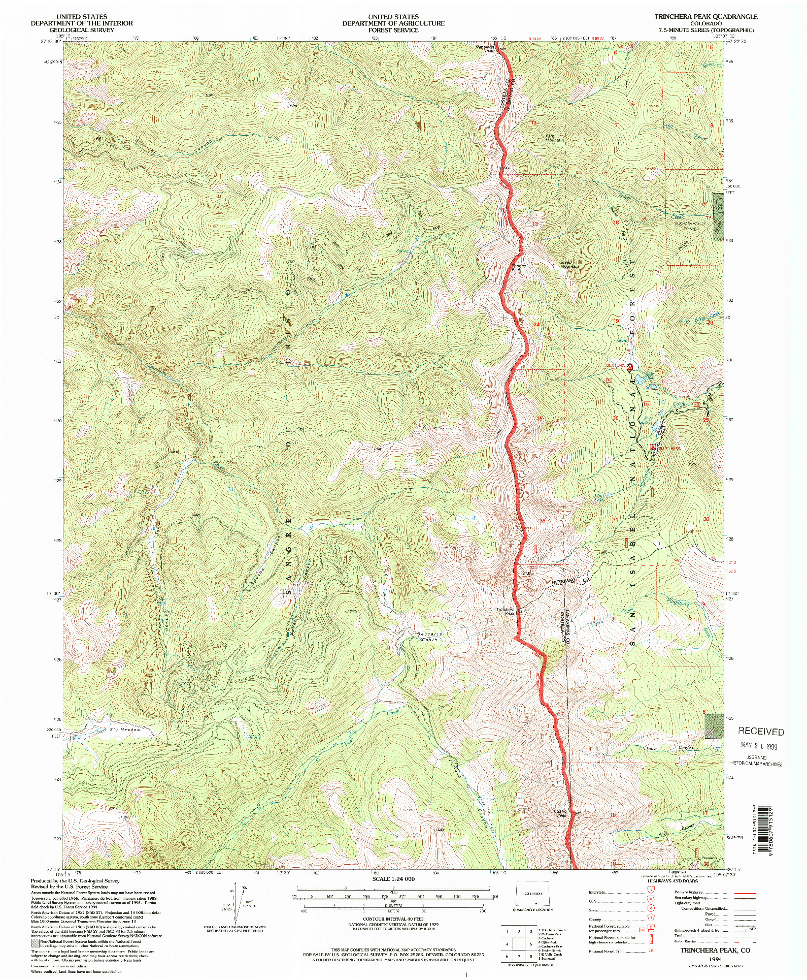 USGS 1:24000-SCALE QUADRANGLE FOR TRINCHERA PEAK, CO 1994