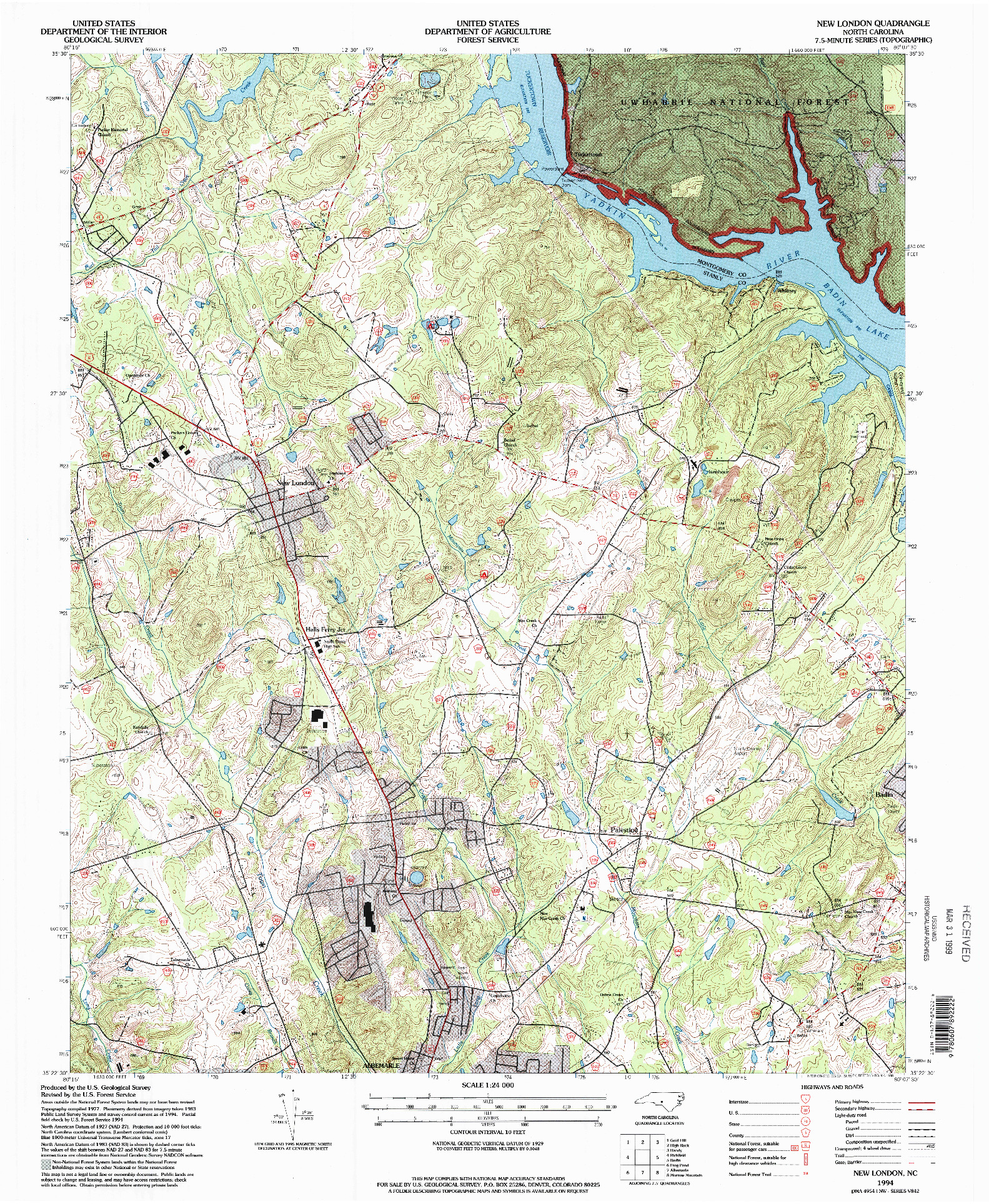 USGS 1:24000-SCALE QUADRANGLE FOR NEW LONDON, NC 1994