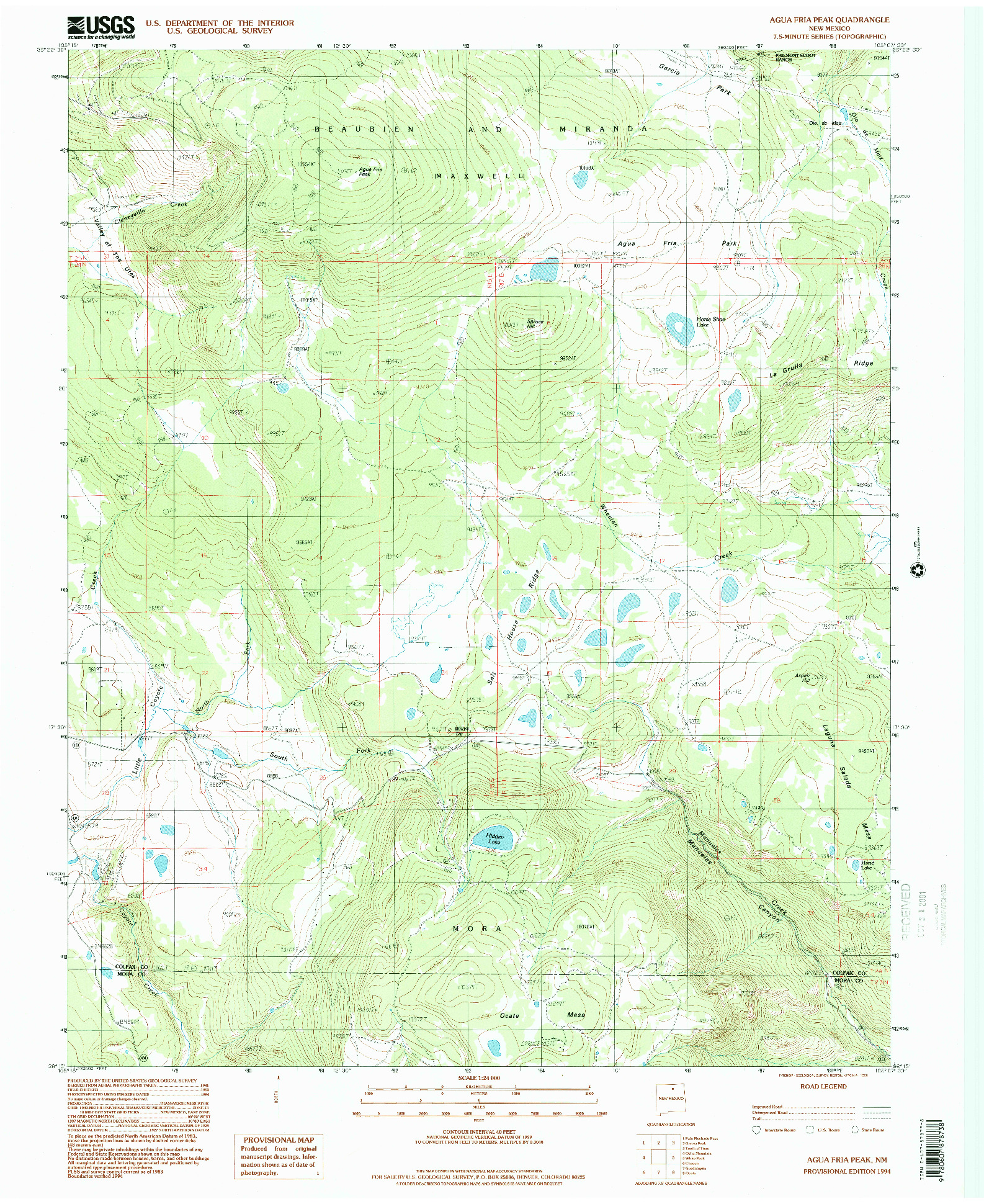 USGS 1:24000-SCALE QUADRANGLE FOR AGUA FRIA PEAK, NM 1994