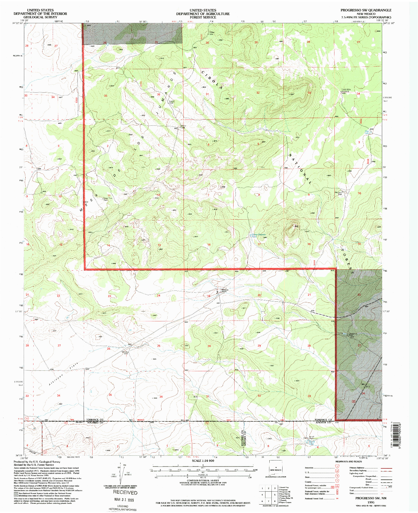 USGS 1:24000-SCALE QUADRANGLE FOR PROGRESSO SW, NM 1995