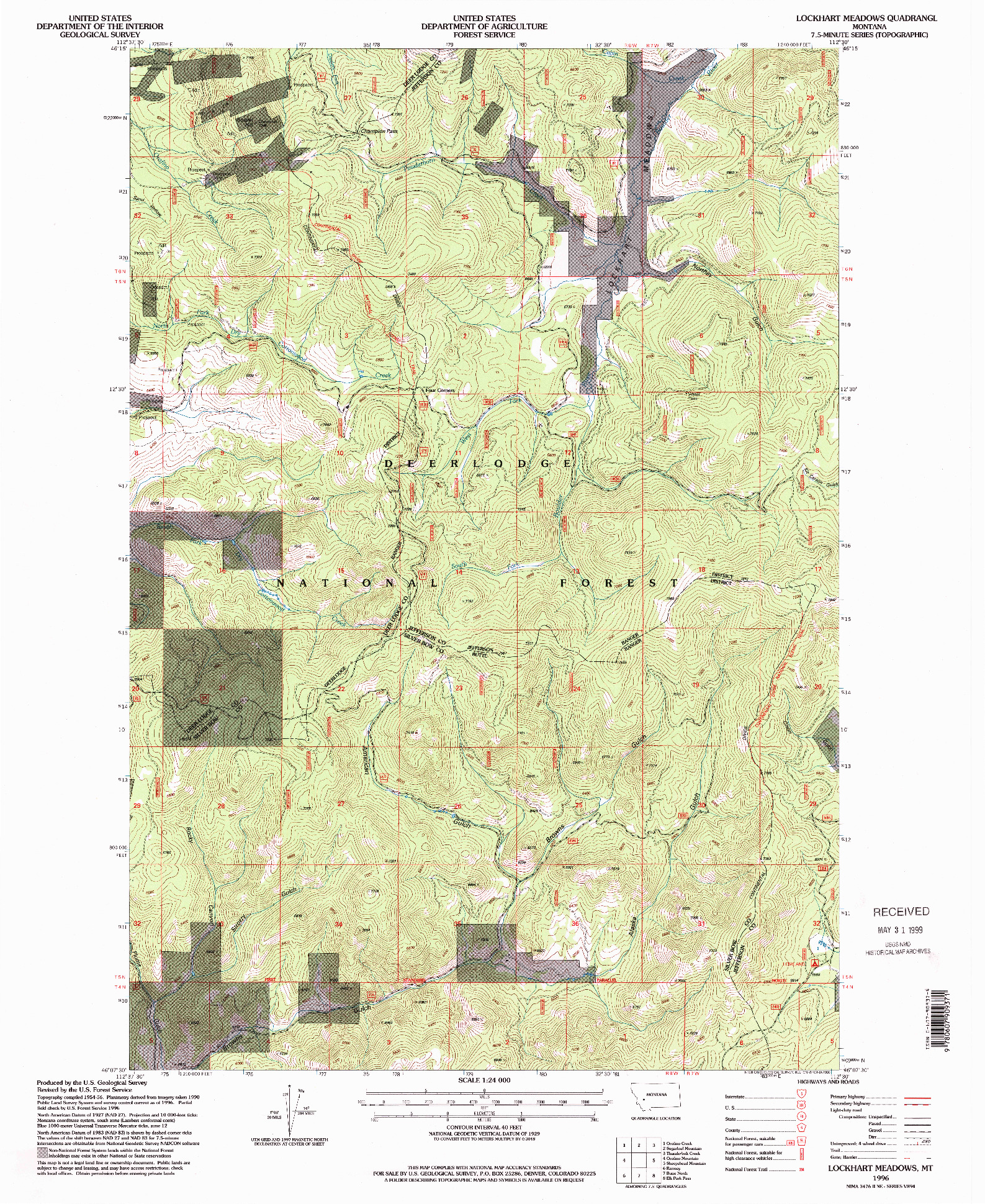 USGS 1:24000-SCALE QUADRANGLE FOR LOCKHART MEADOWS, MT 1996