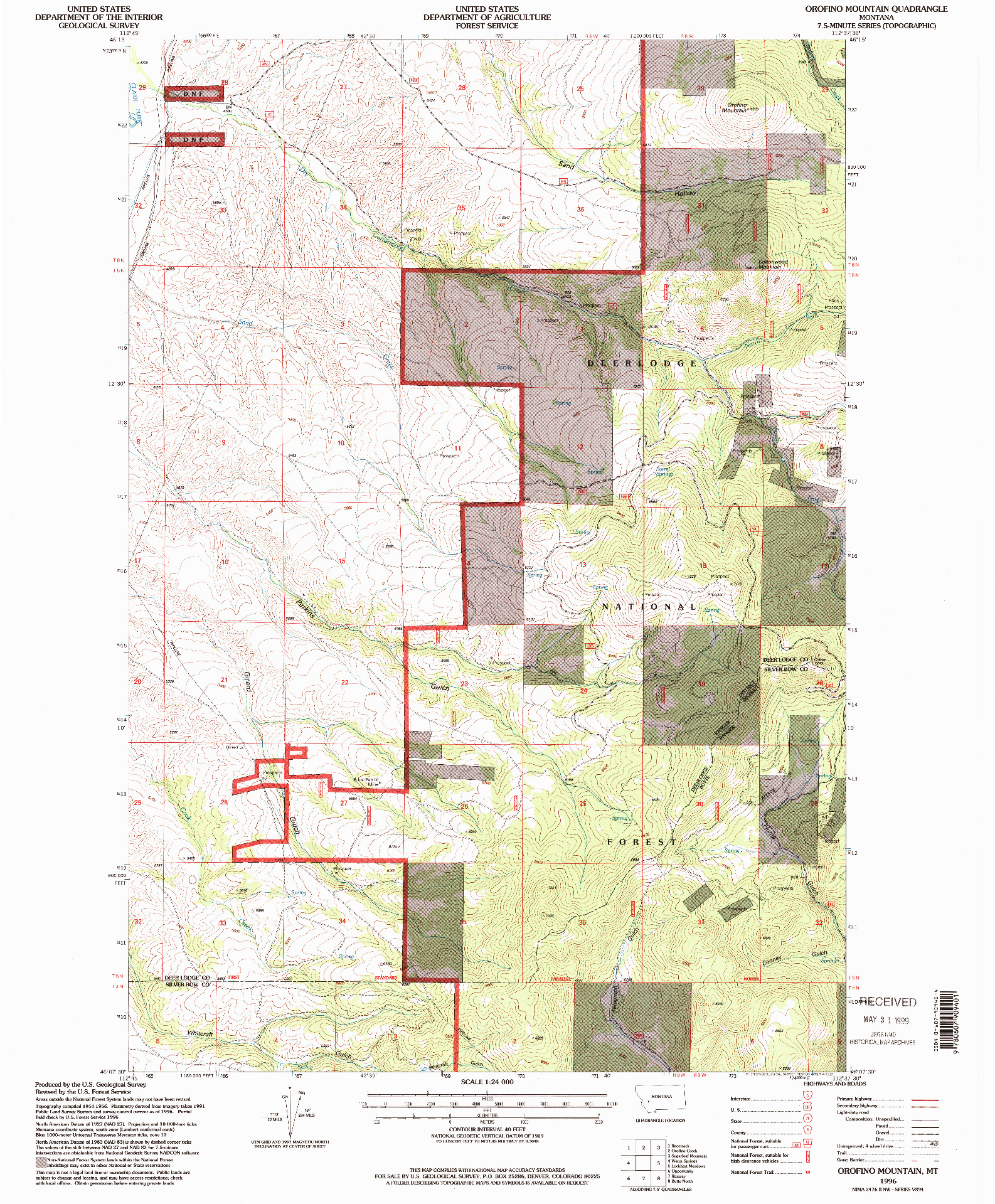 USGS 1:24000-SCALE QUADRANGLE FOR OROFINO MOUNTAIN, MT 1996