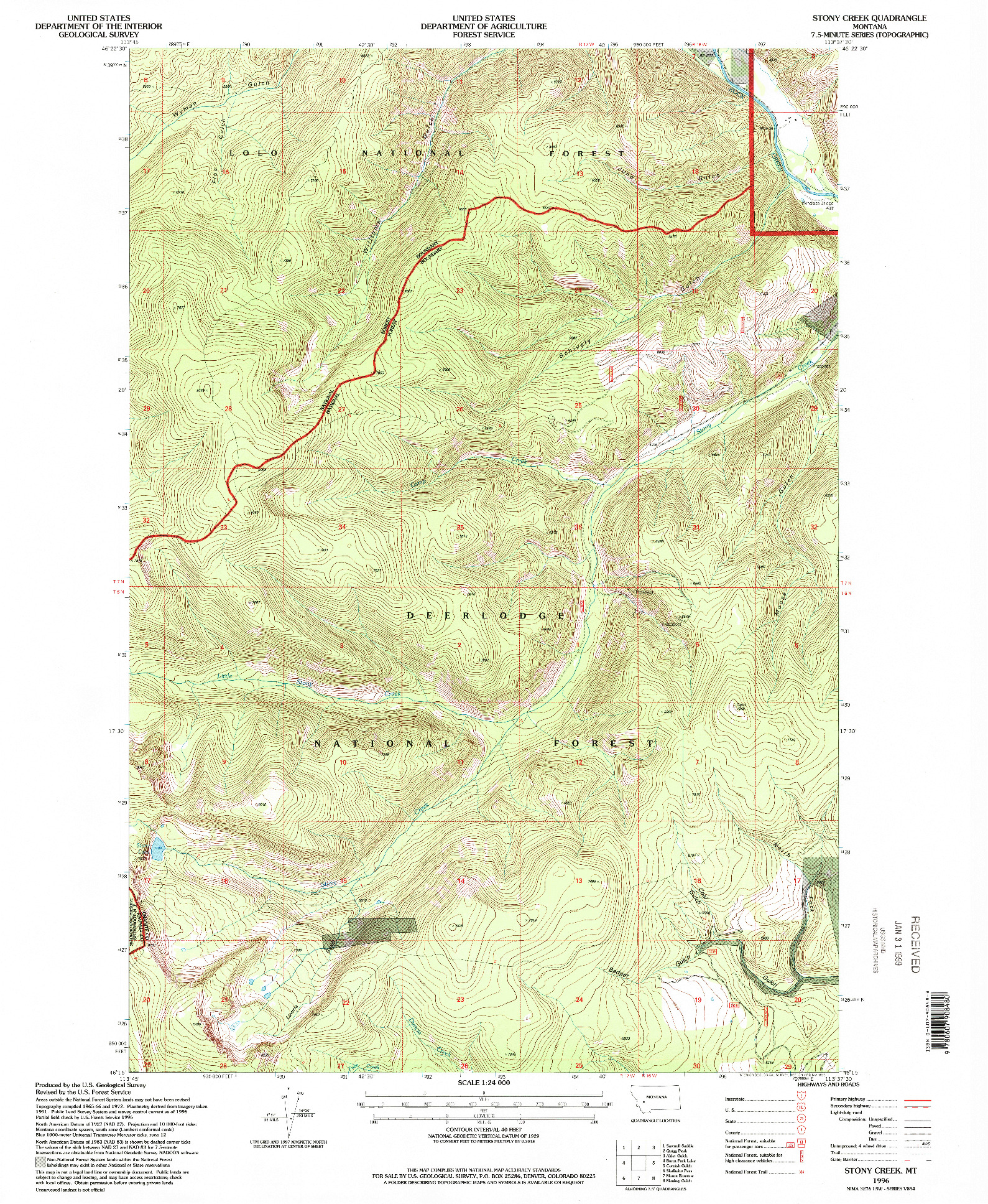 USGS 1:24000-SCALE QUADRANGLE FOR STONY CREEK, MT 1996