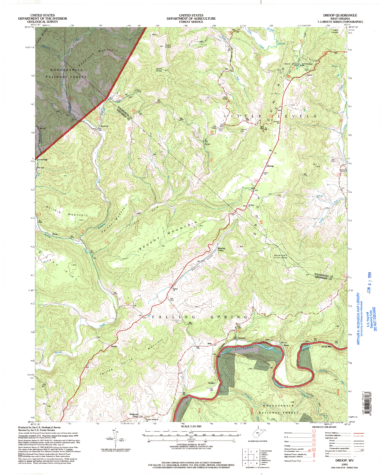 USGS 1:24000-SCALE QUADRANGLE FOR DROOP, WV 1995