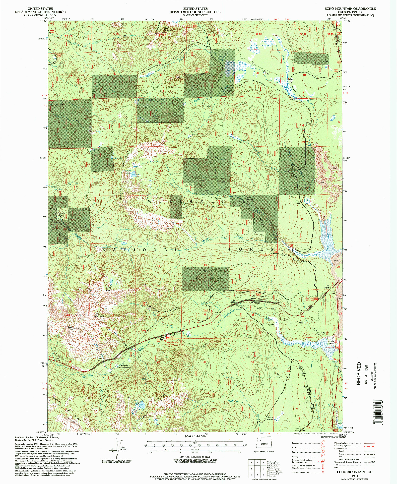 USGS 1:24000-SCALE QUADRANGLE FOR ECHO MOUNTAIN, OR 1994