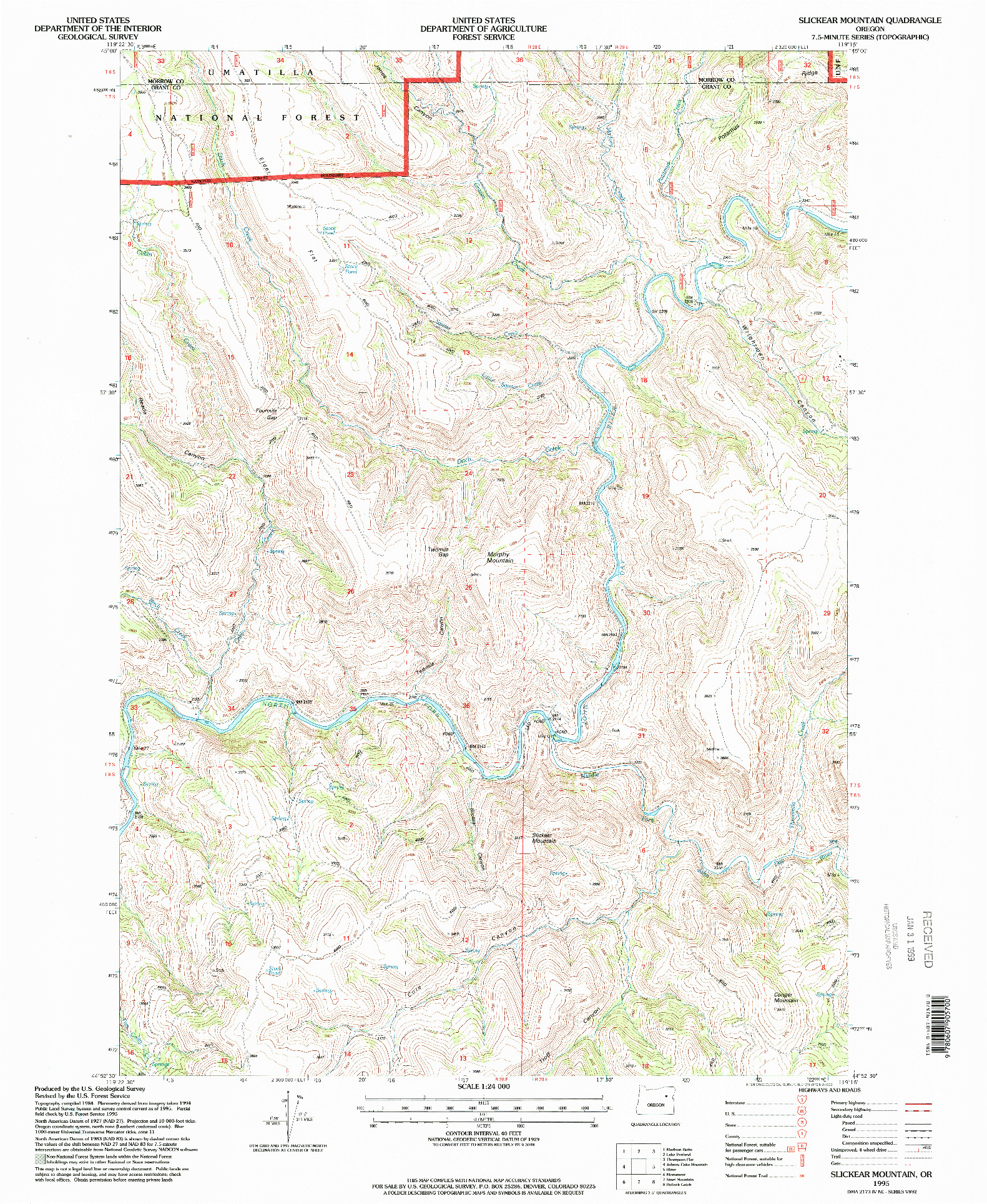 USGS 1:24000-SCALE QUADRANGLE FOR SLICKEAR MOUNTAIN, OR 1995