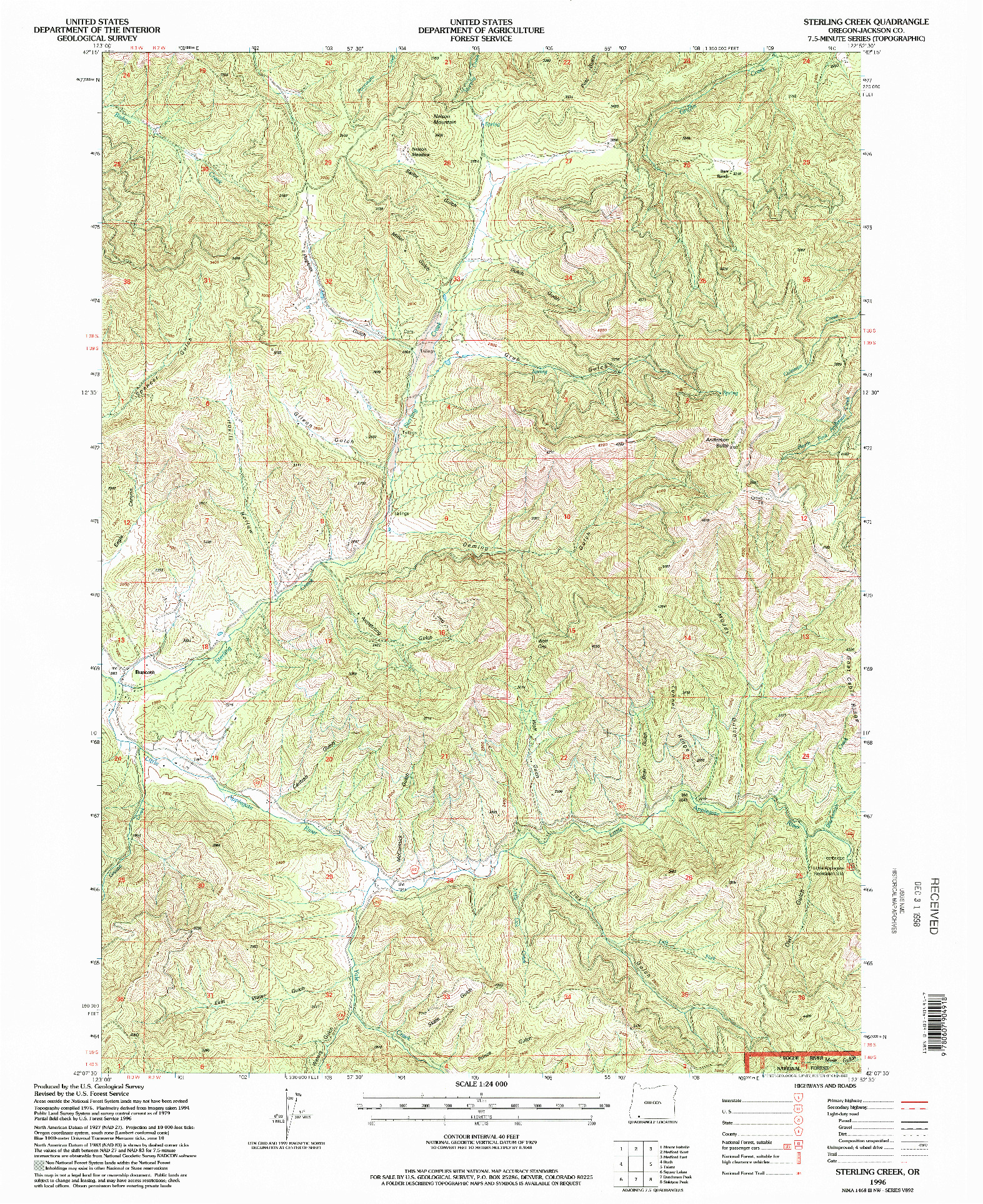 USGS 1:24000-SCALE QUADRANGLE FOR STERLING CREEK, OR 1996