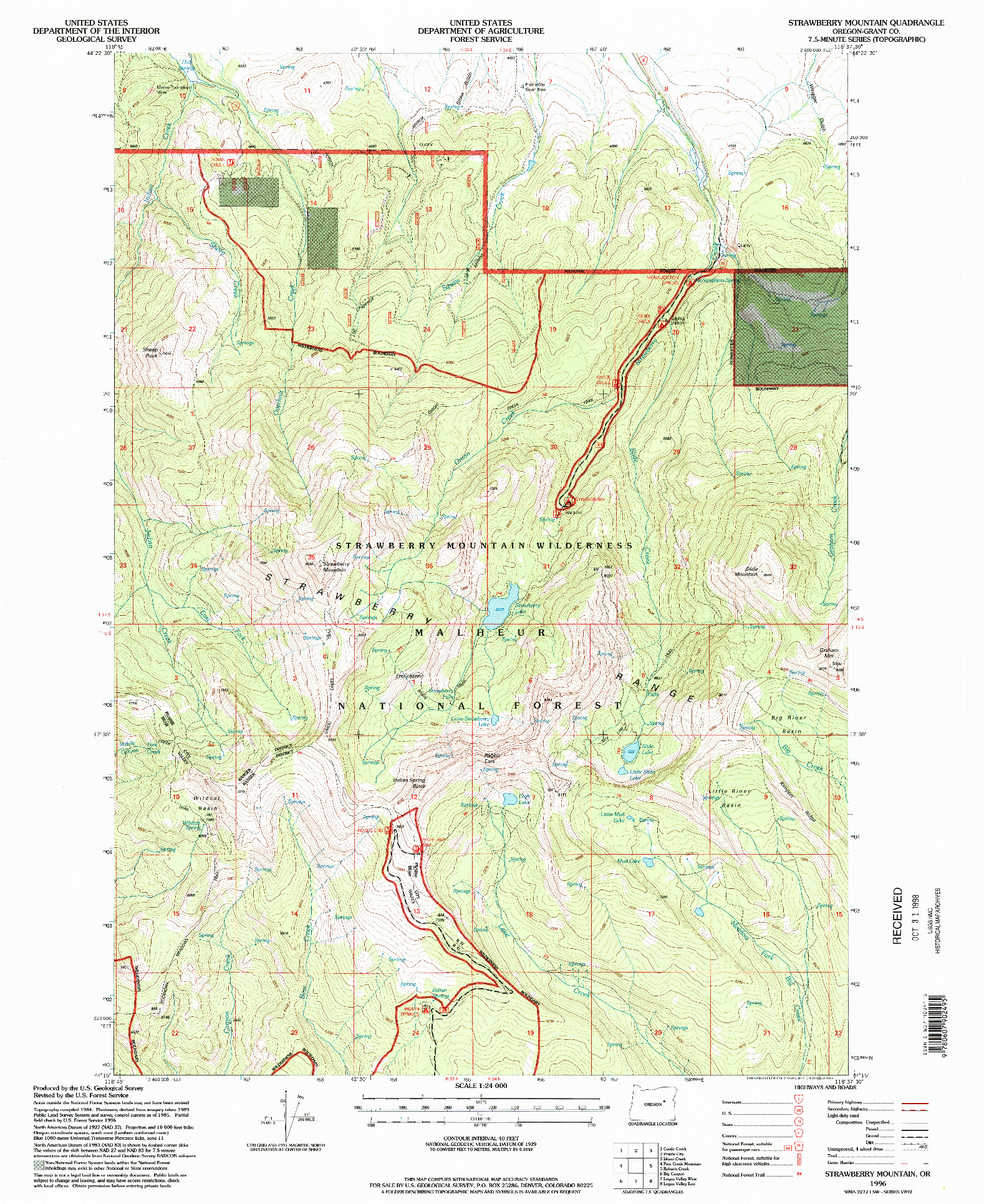 USGS 1:24000-SCALE QUADRANGLE FOR STRAWBERRY MOUNTAIN, OR 1996