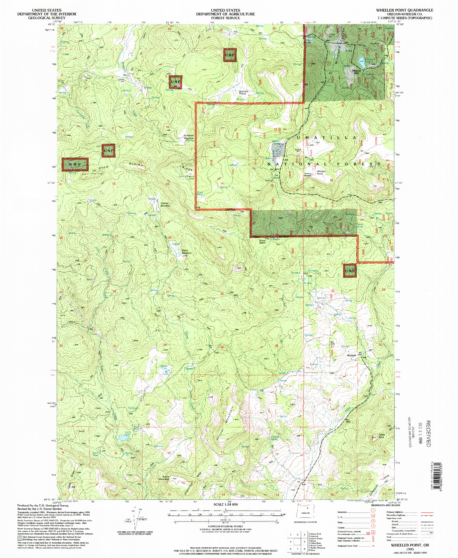 USGS 1:24000-SCALE QUADRANGLE FOR WHEELER POINT, OR 1995