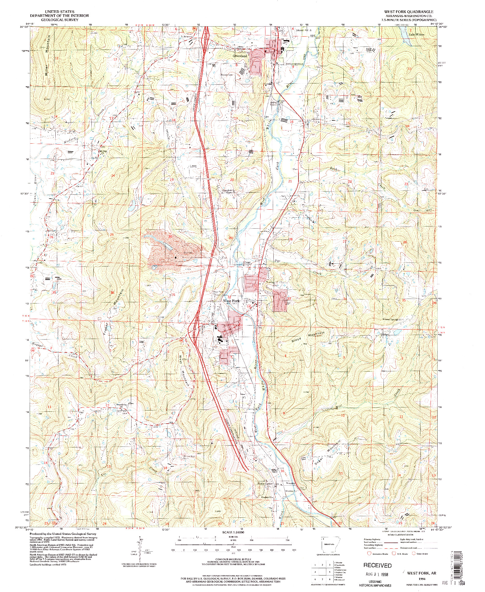 USGS 1:24000-SCALE QUADRANGLE FOR WEST FORK, AR 1994